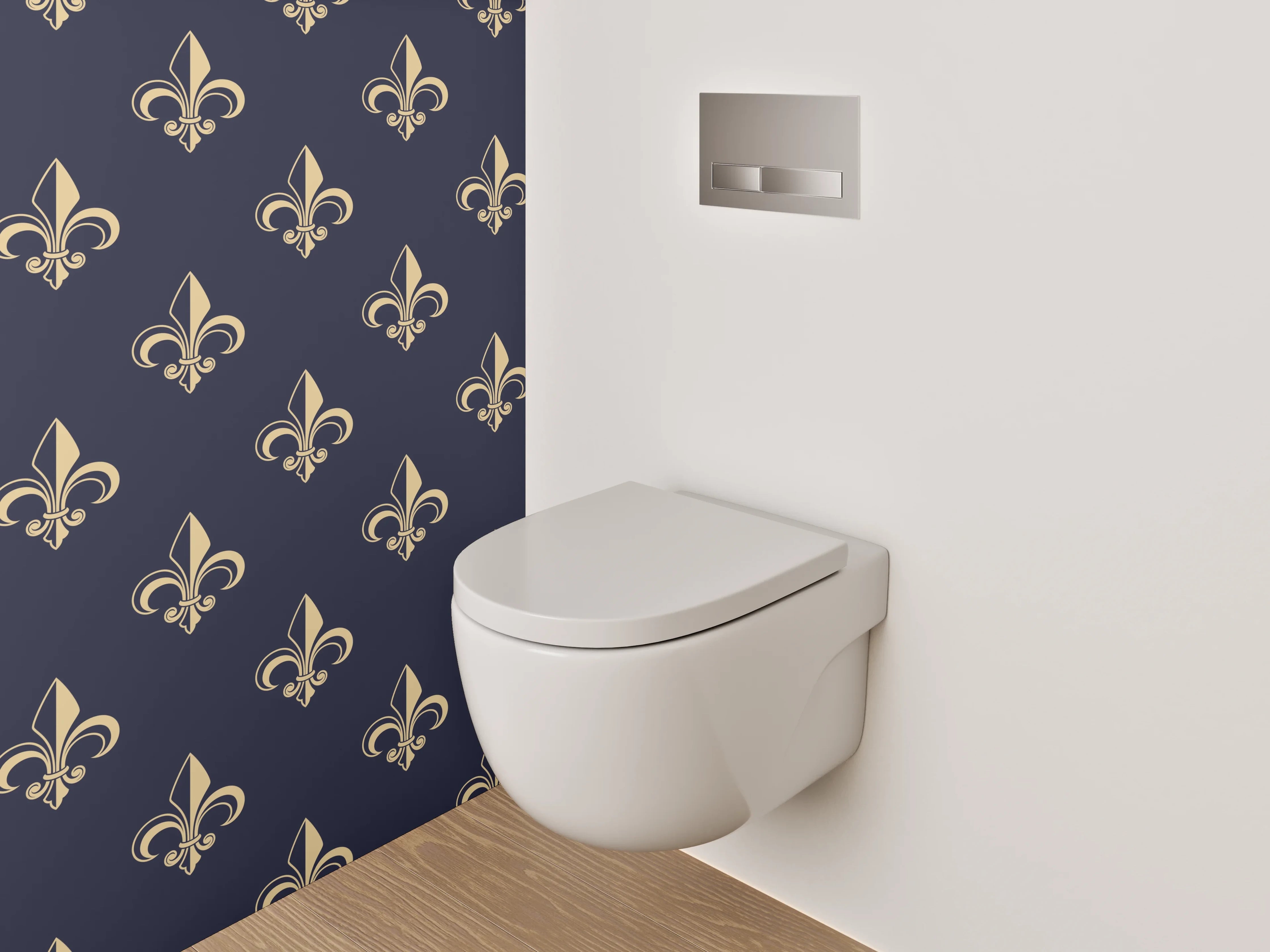 WC-Rückwand - Graublau Goldene Lilienornamente