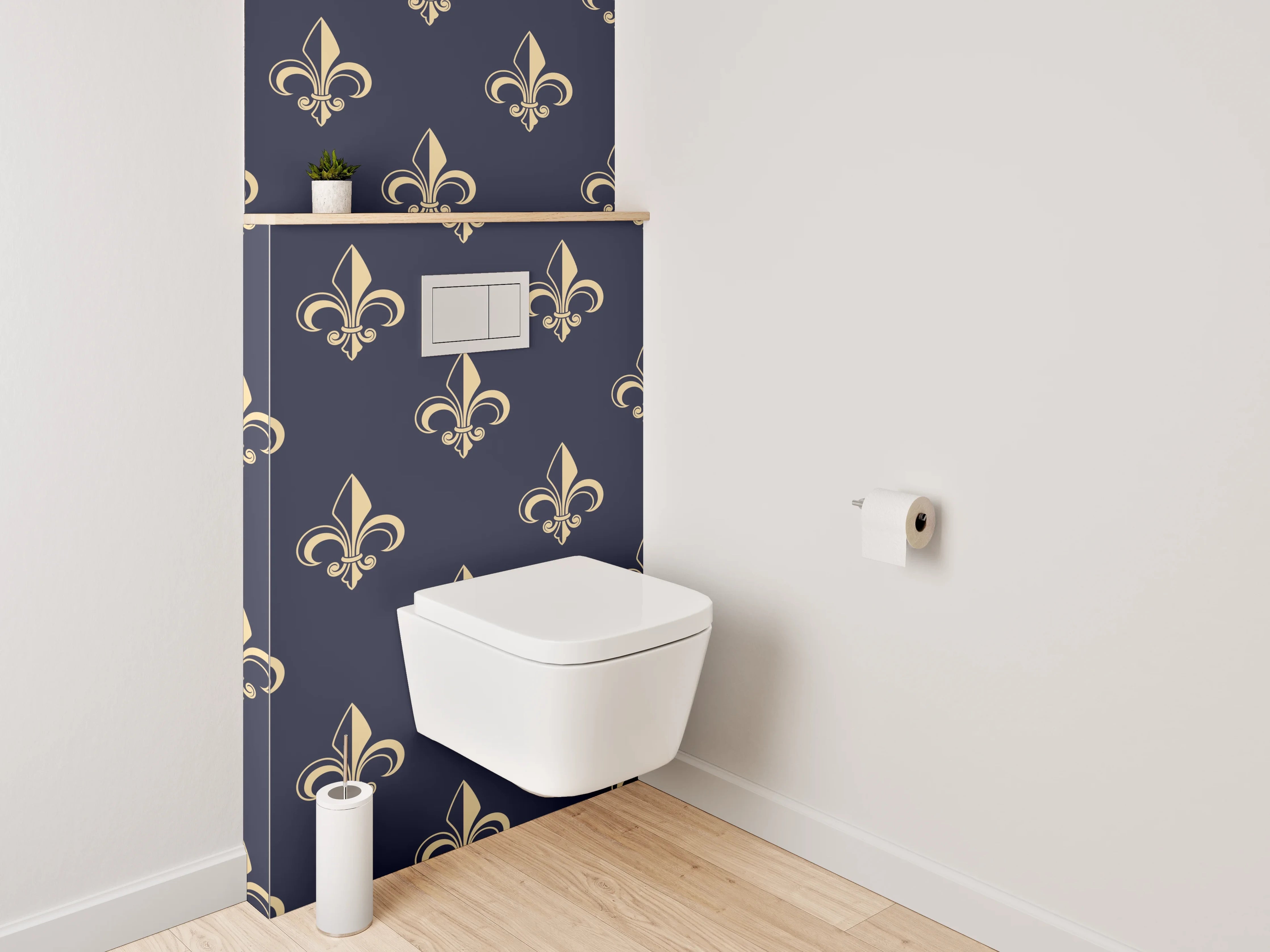 WC-Rückwand - Graublau Goldene Lilienornamente