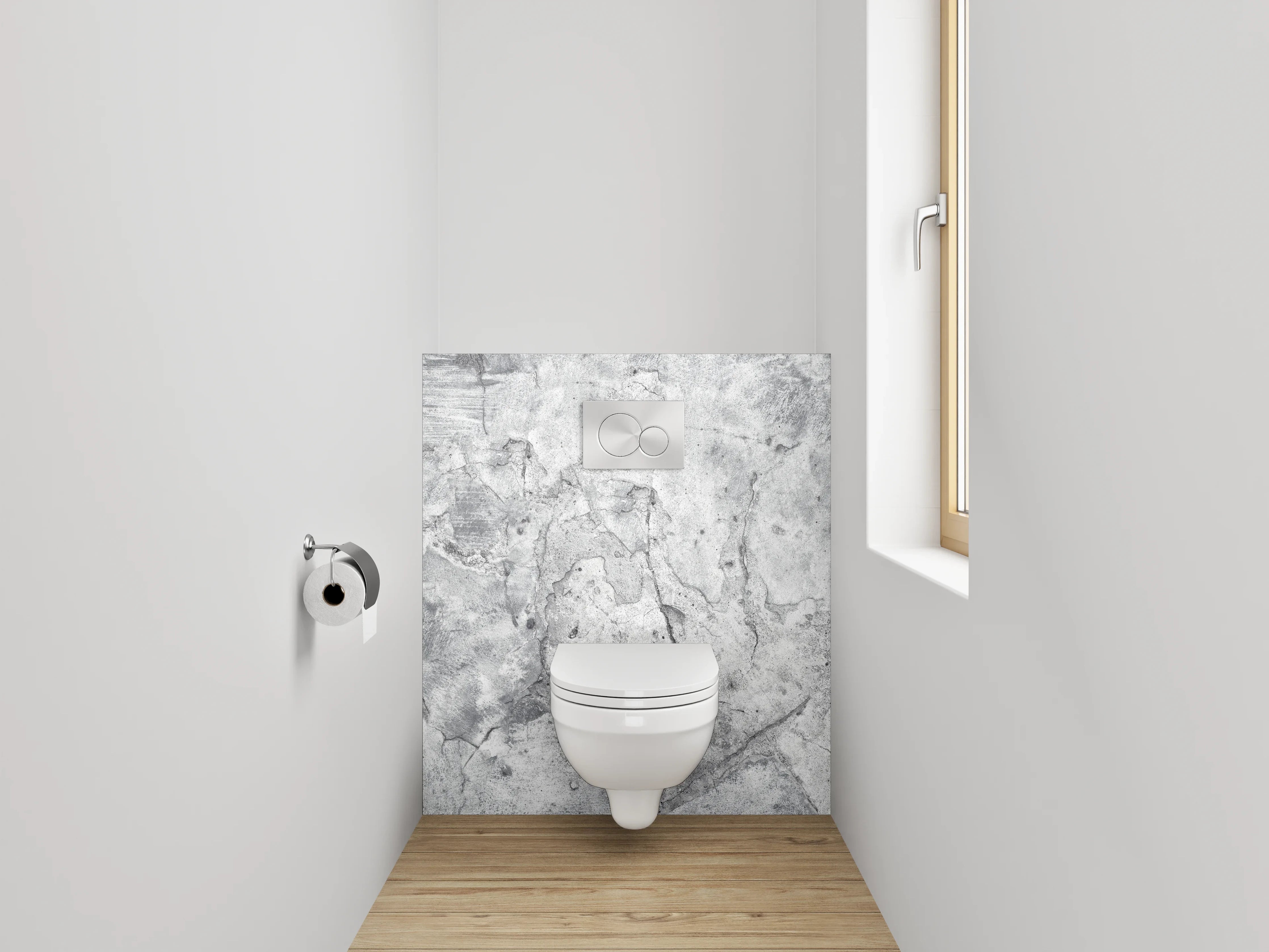 WC-Rückwand - Graue Akzente auf weißem Minimalismus