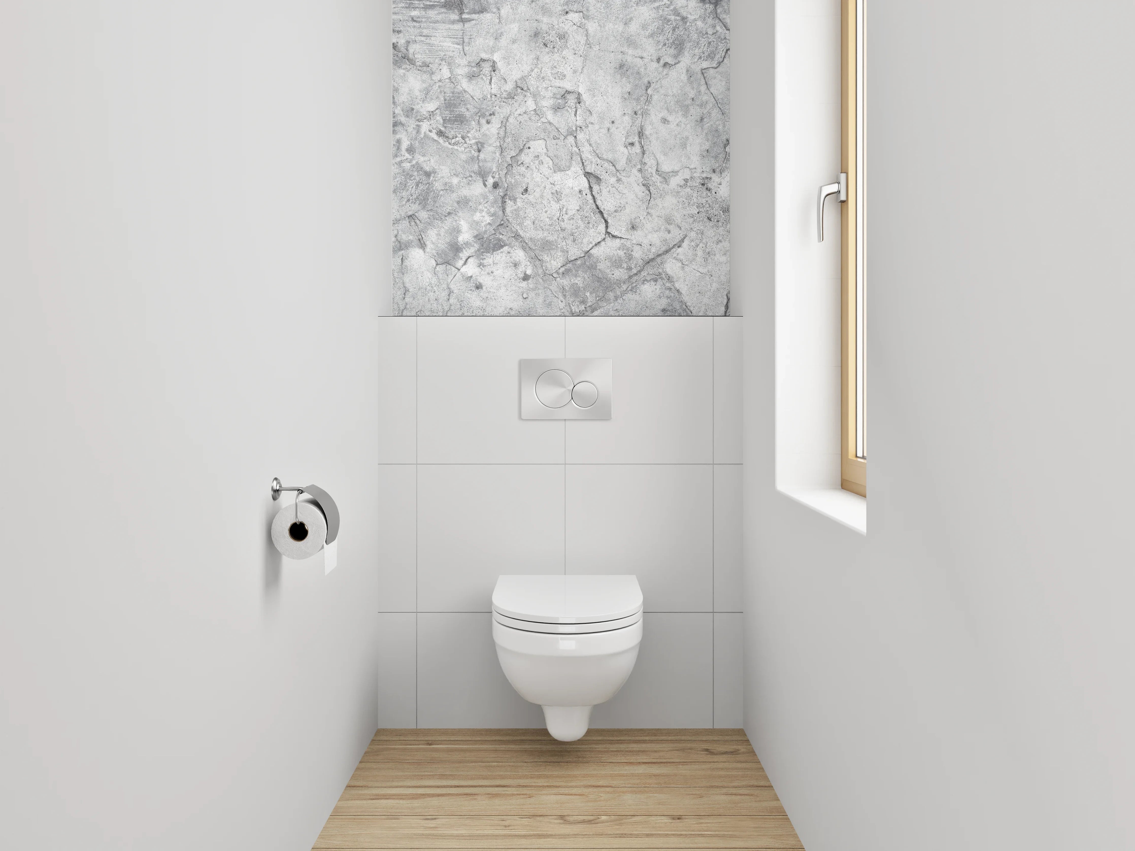 WC-Rückwand - Graue Akzente auf weißem Minimalismus