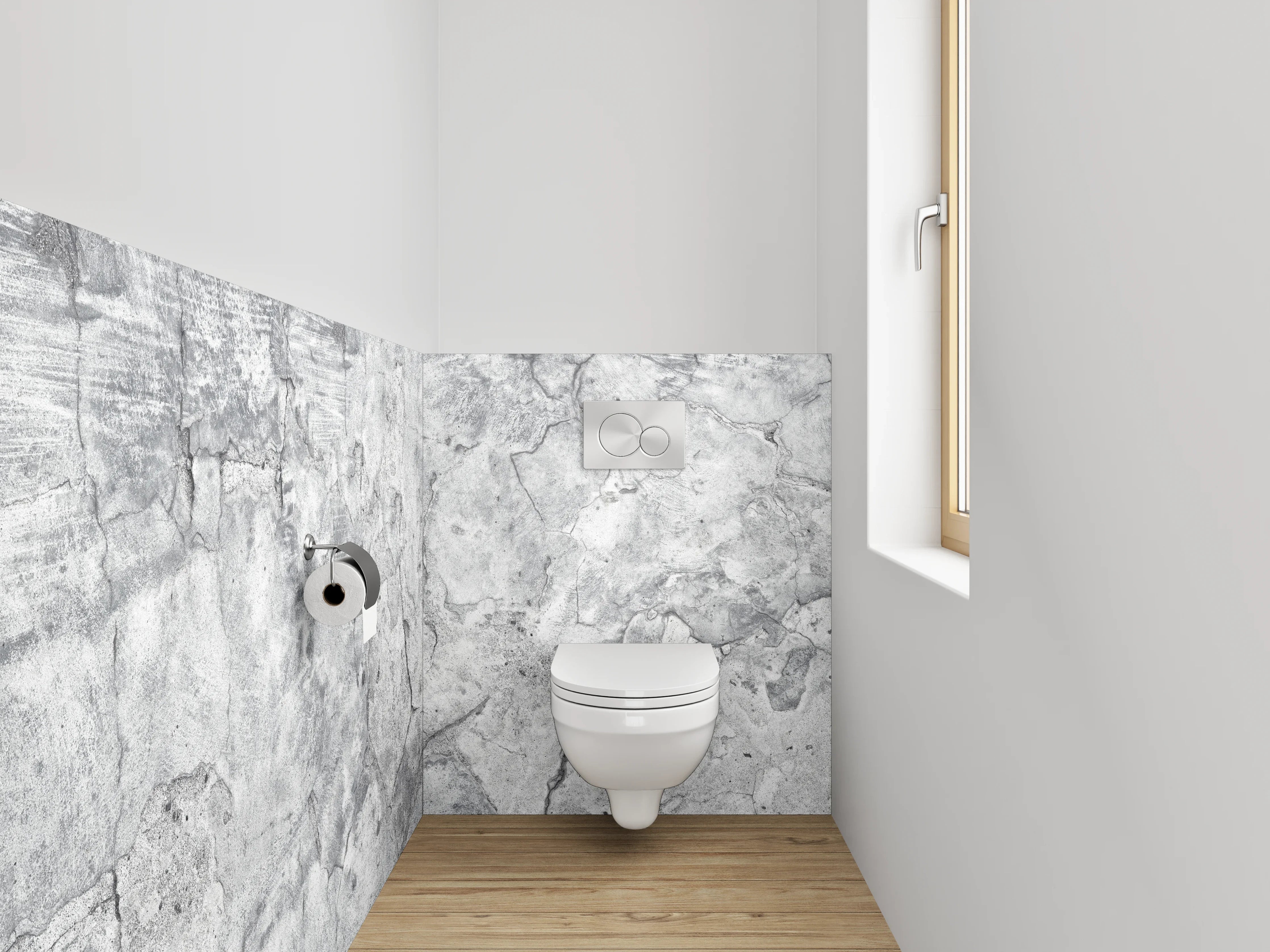 WC-Rückwand - Graue Akzente auf weißem Minimalismus