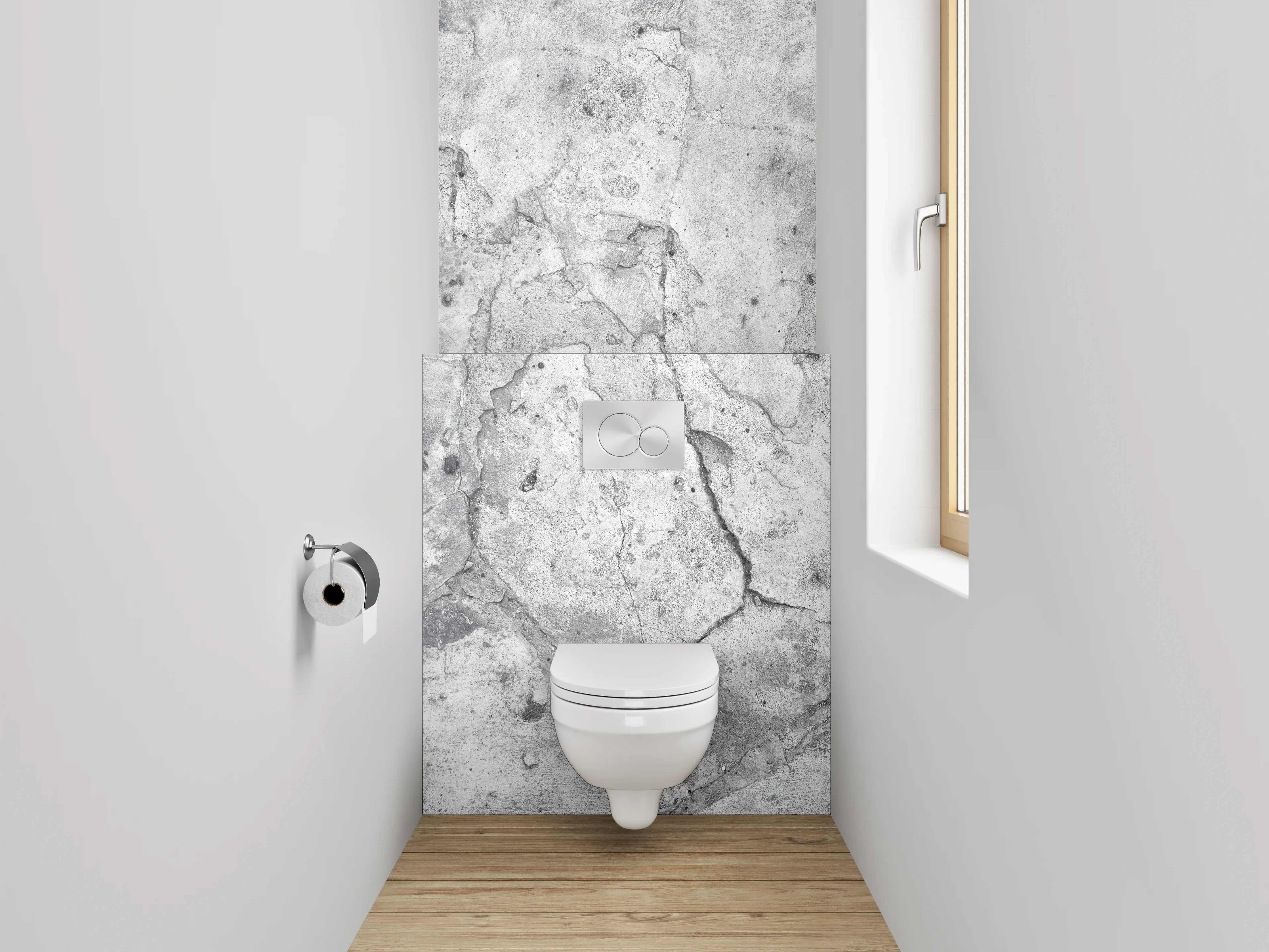 WC-Rückwand - Graue Akzente auf weißem Minimalismus