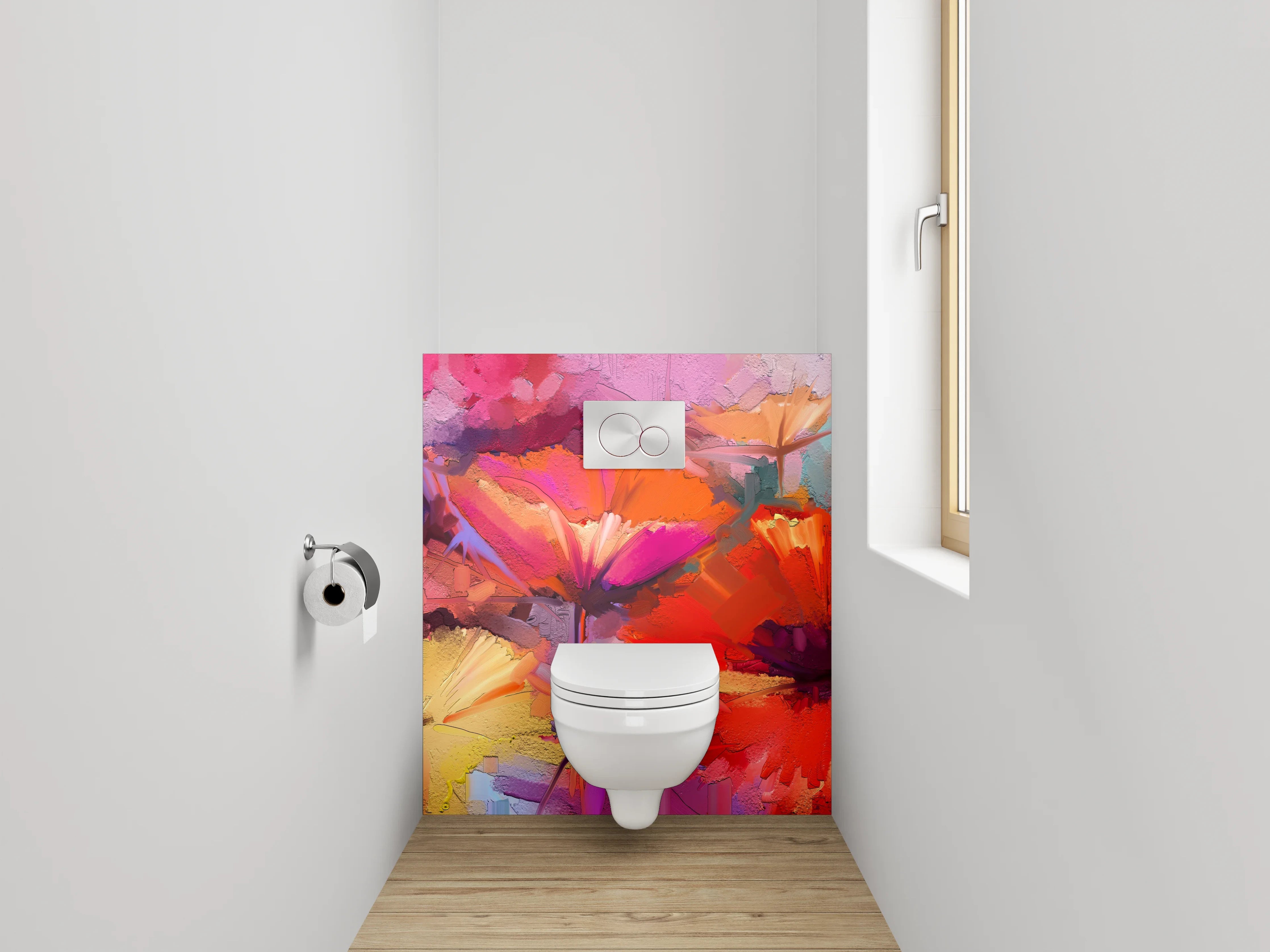 WC-Rückwand - Graue Akzente: Weiße Blüten Aquarell