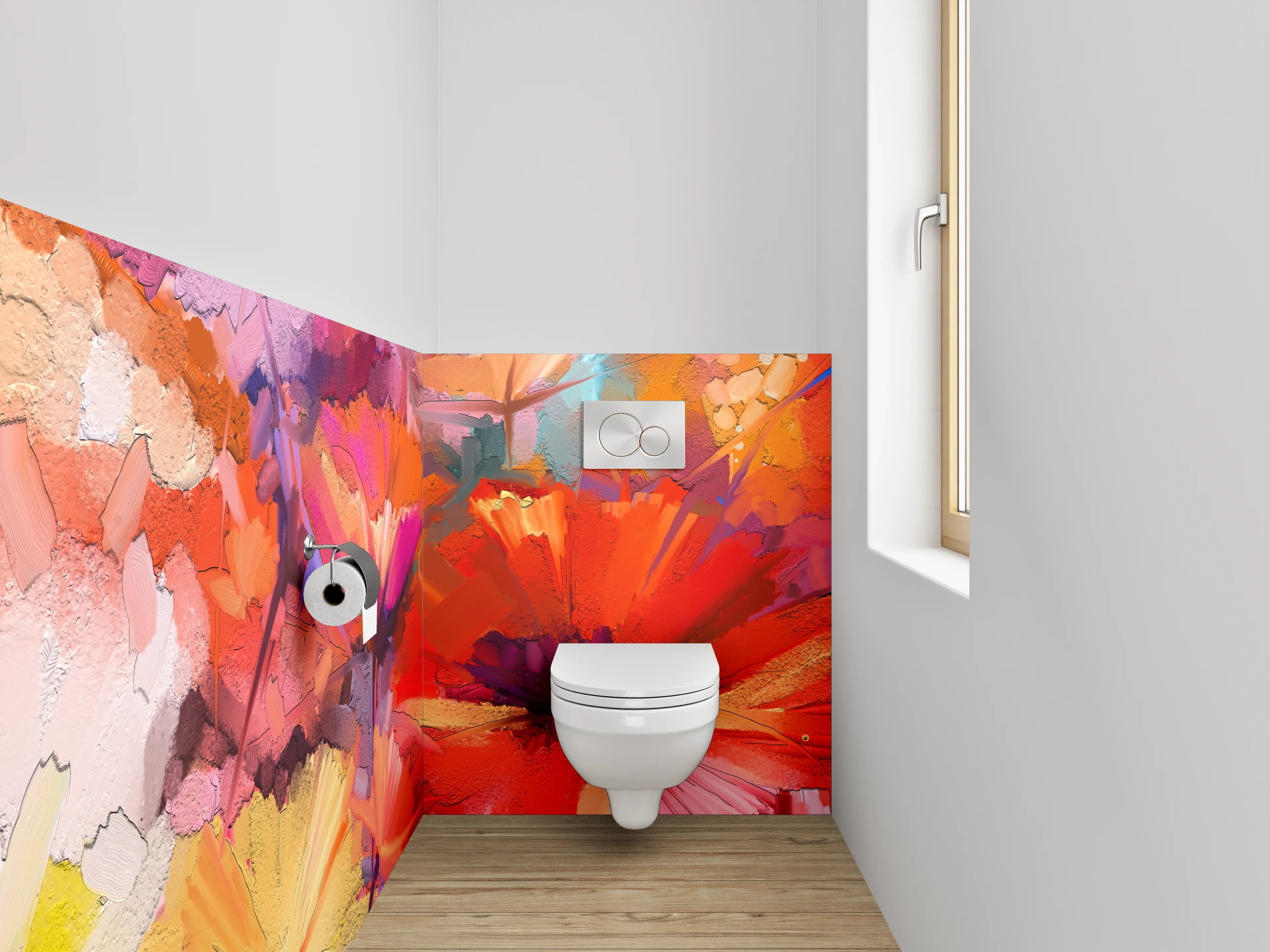 WC-Rückwand - Graue Akzente: Weiße Blüten Aquarell