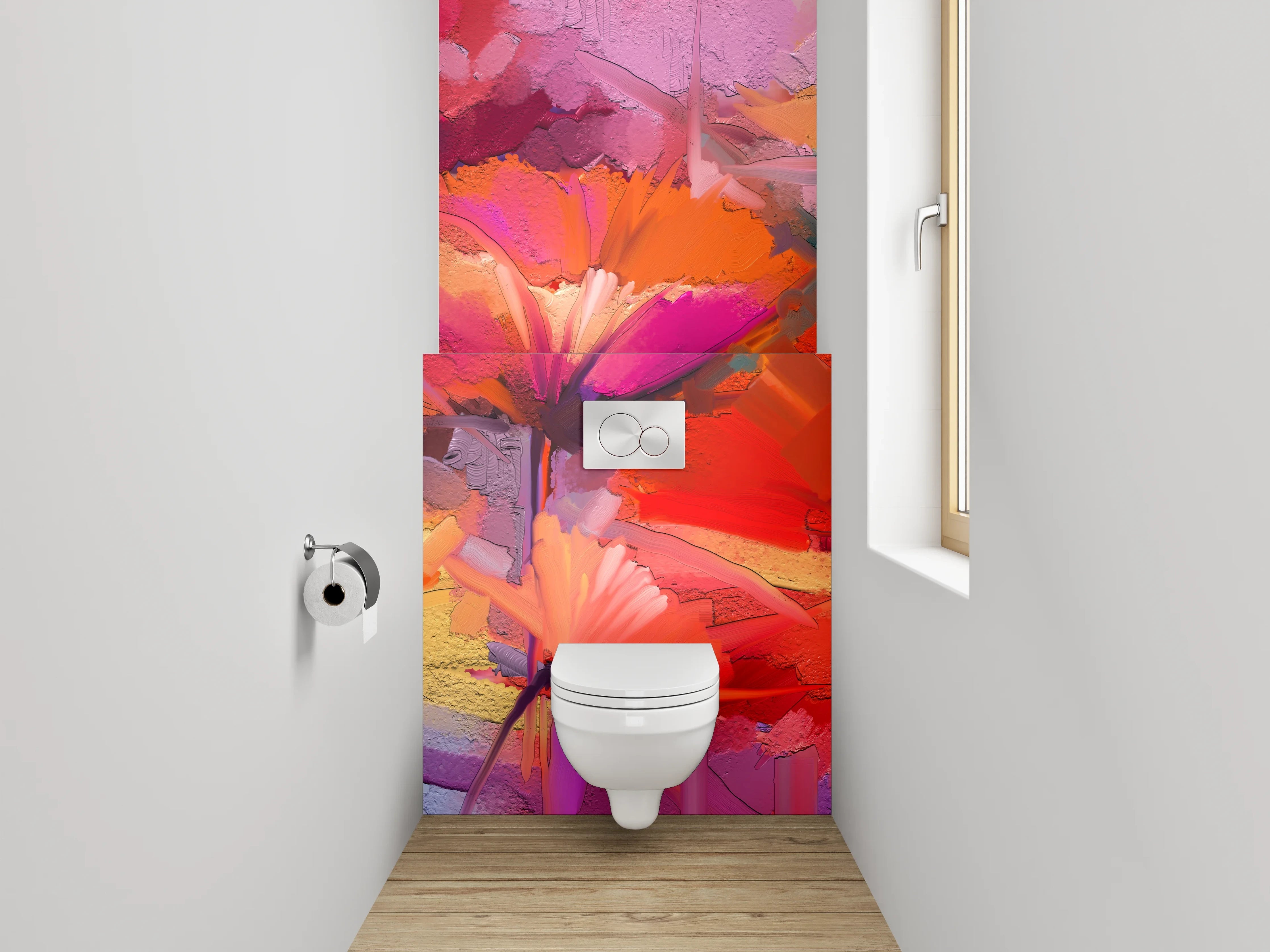 WC-Rückwand - Graue Akzente: Weiße Blüten Aquarell