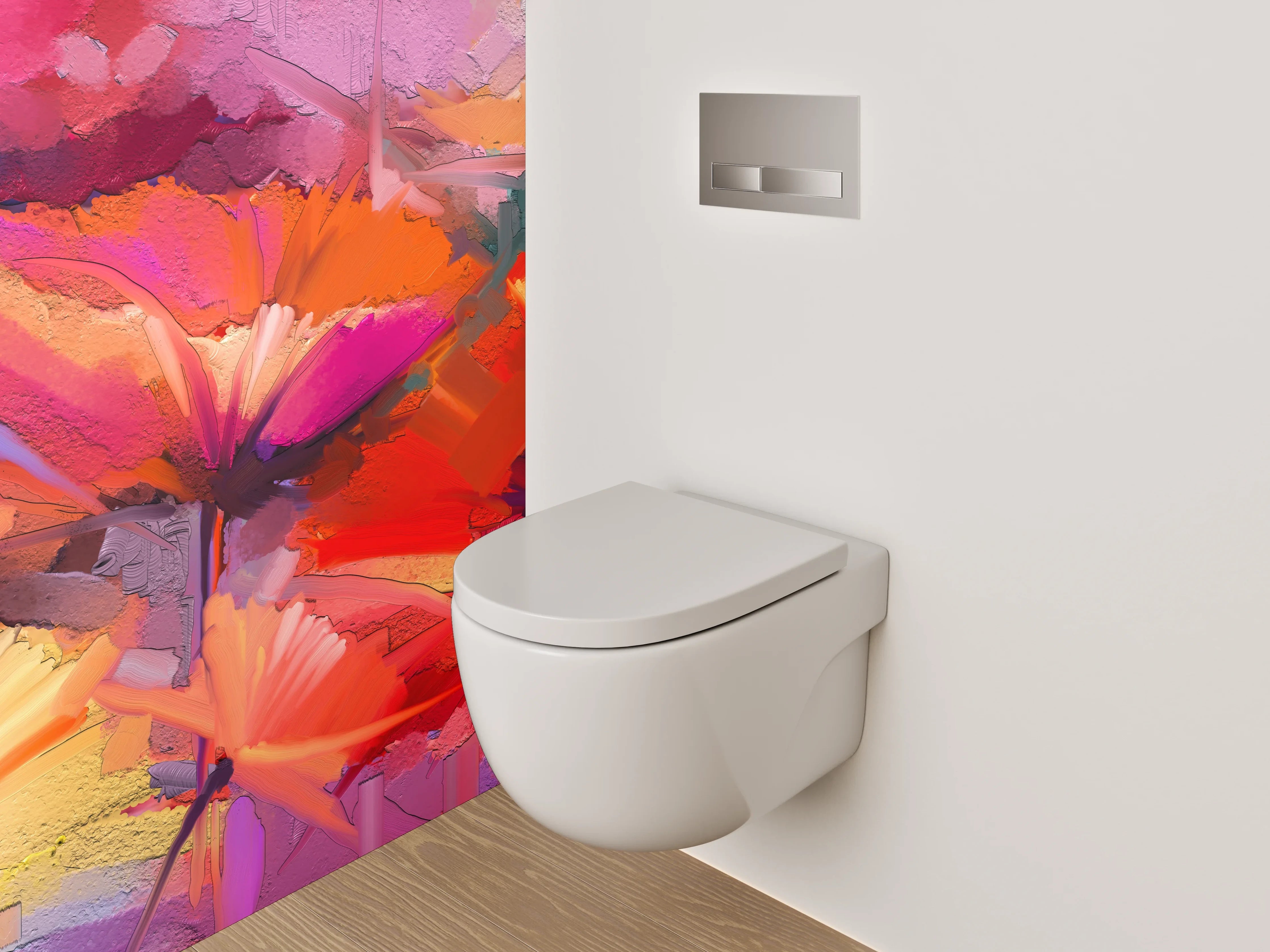 WC-Rückwand - Graue Akzente: Weiße Blüten Aquarell