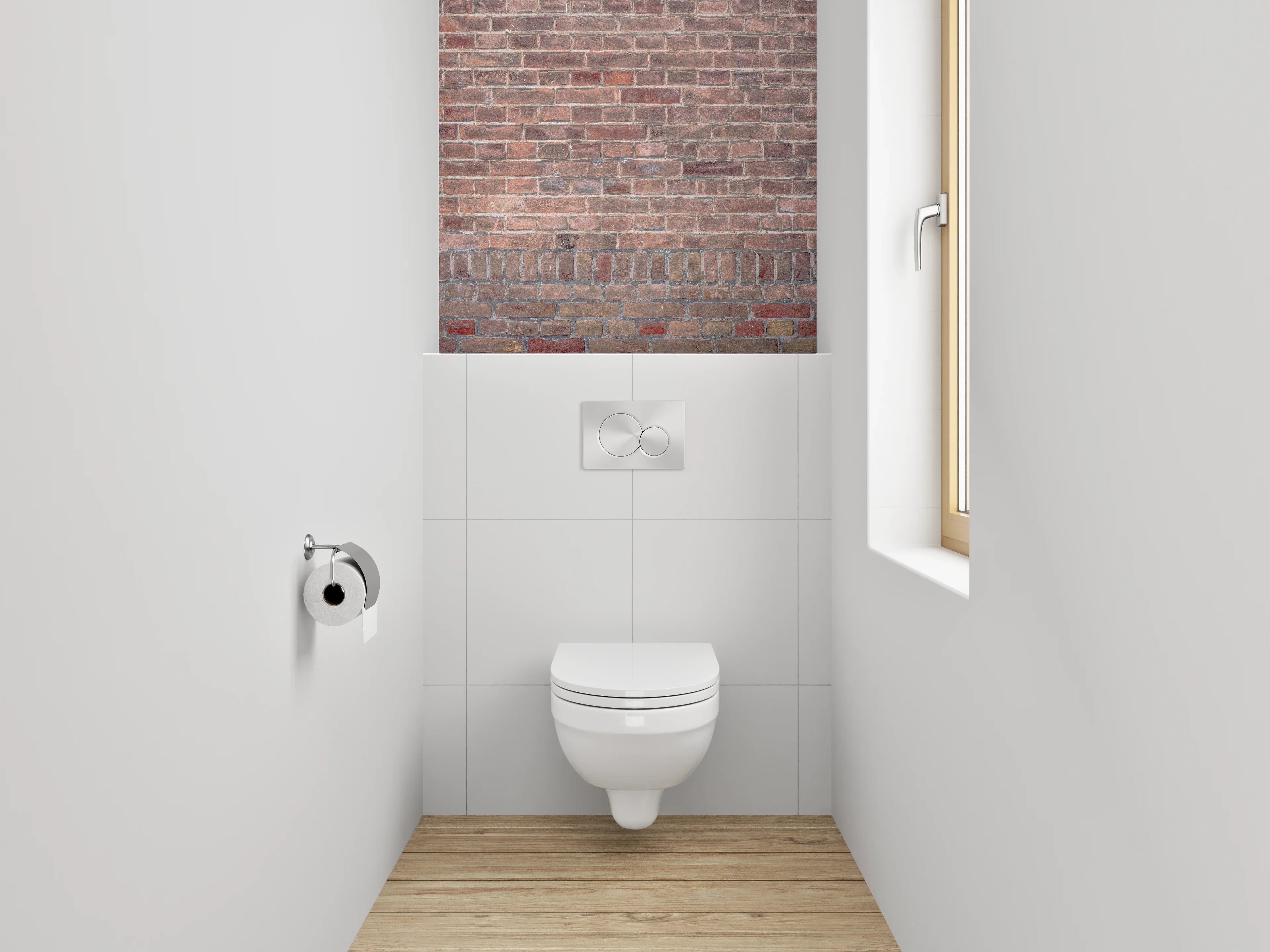 WC-Rückwand - Graue Backsteinwand in Weiß