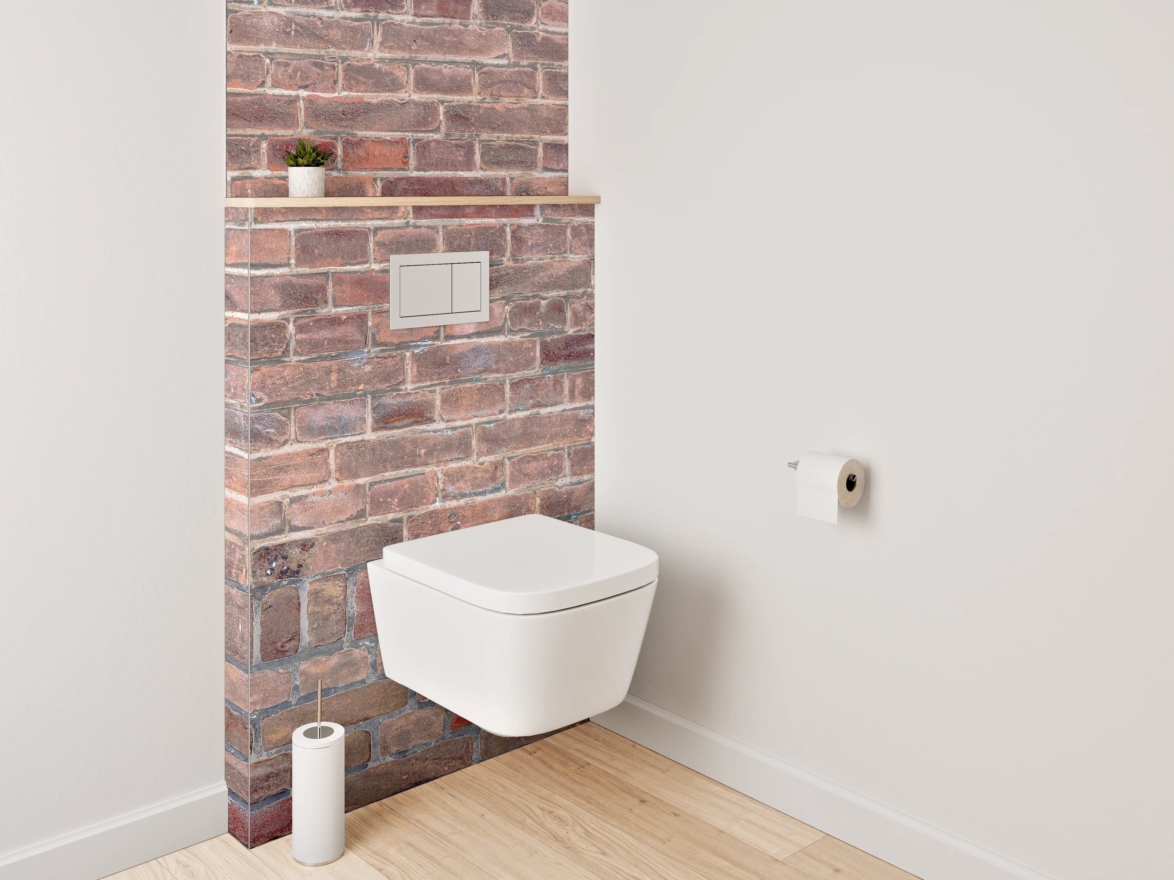 WC-Rückwand - Graue Backsteinwand in Weiß