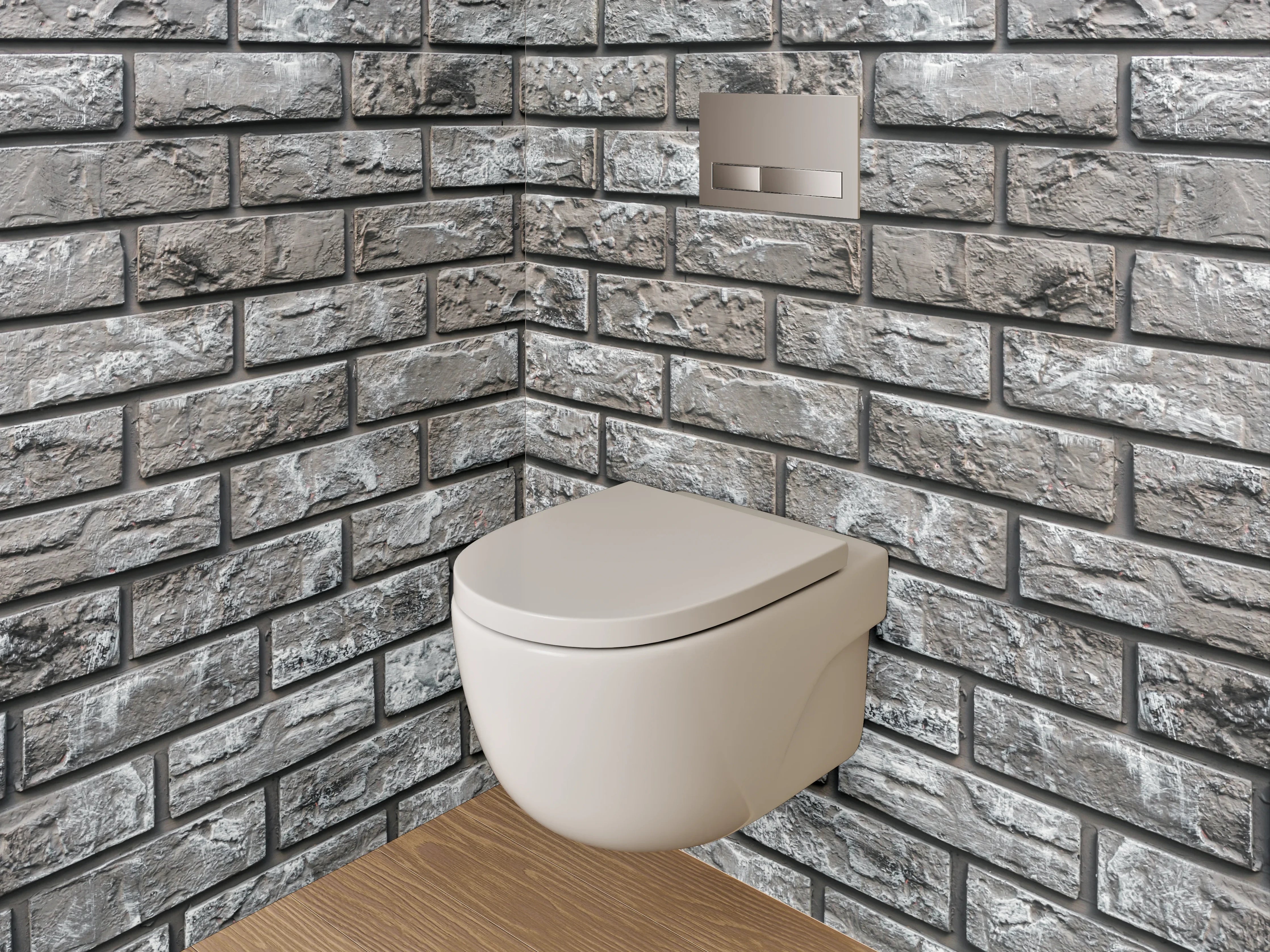 WC-Rückwand - Graue Backsteinwand modern verputzt