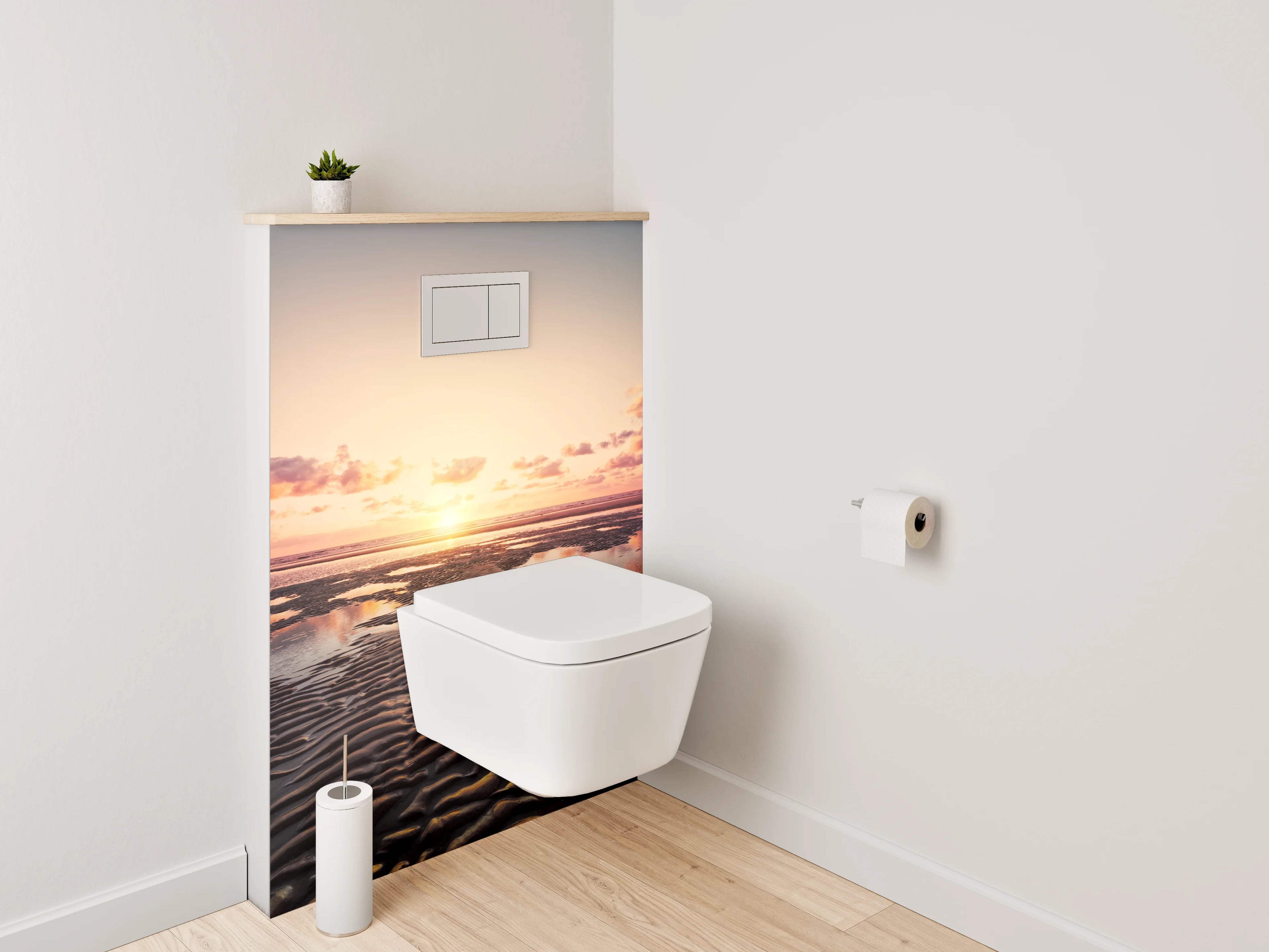 WC-Rückwand - Graue Dämmerung über weißem Strand