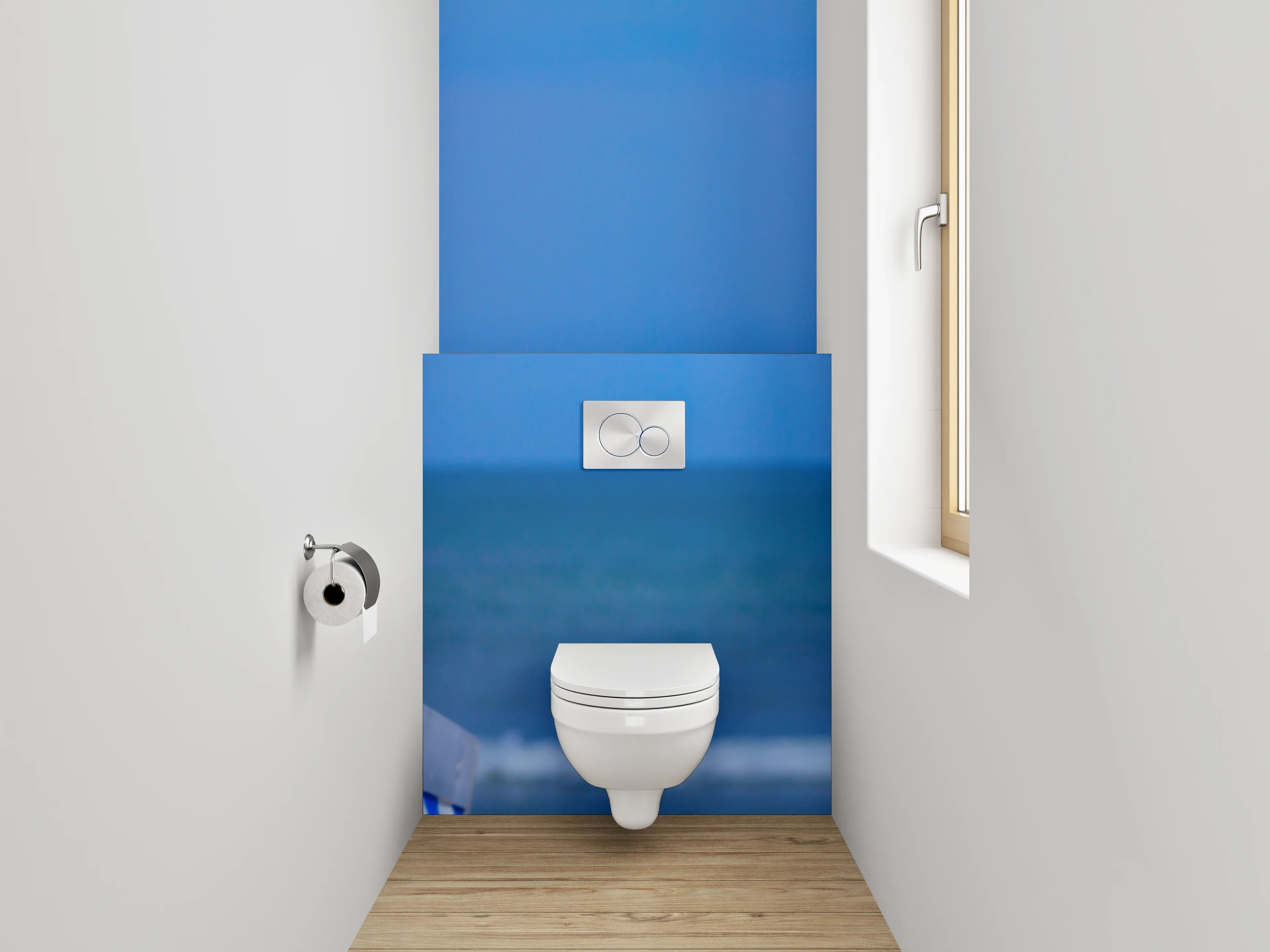 WC-Rückwand - Graue Federn auf Korb am Küstenrand