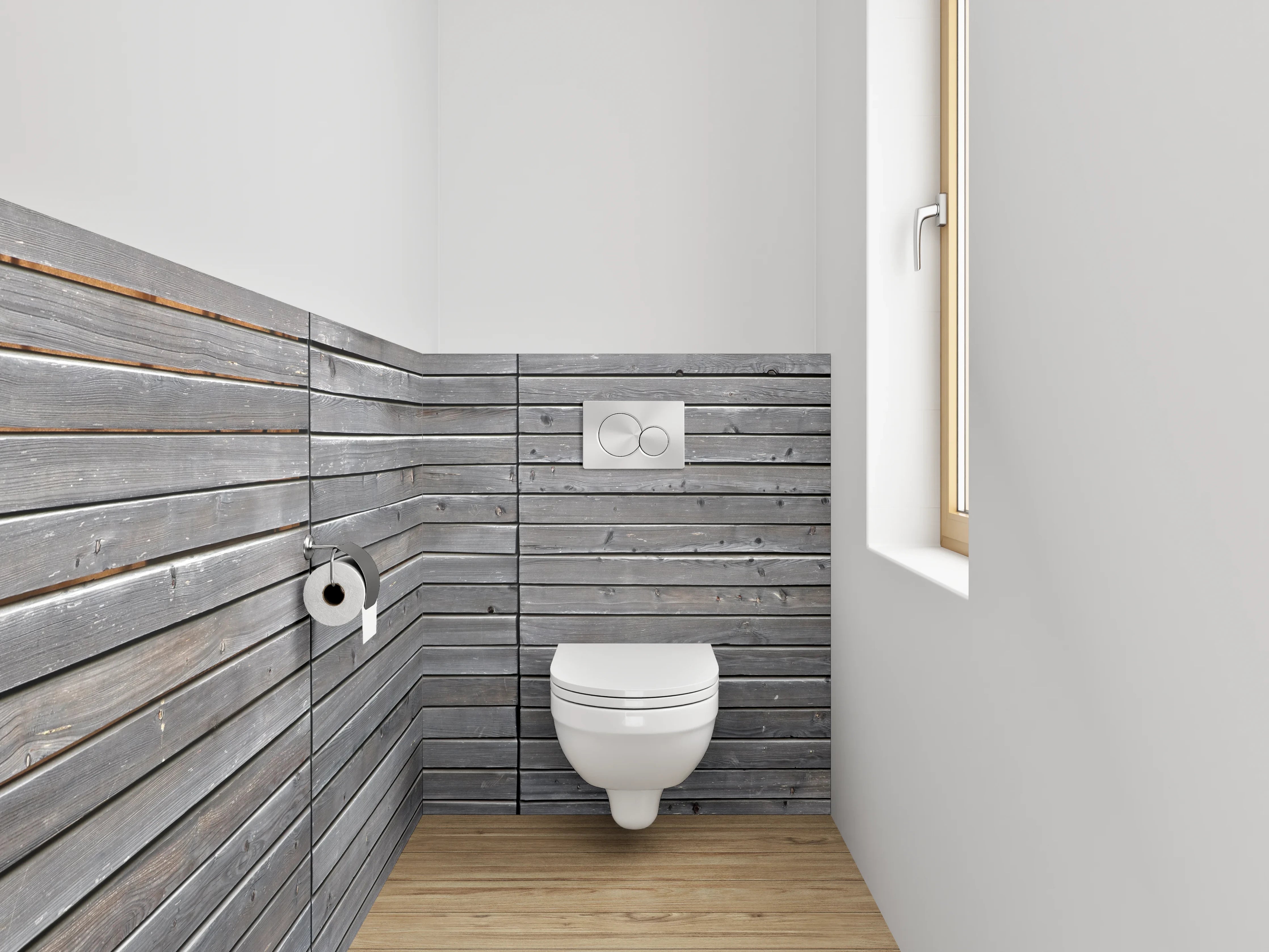 WC-Rückwand - Graue Holzlatten Struktur Wandbild