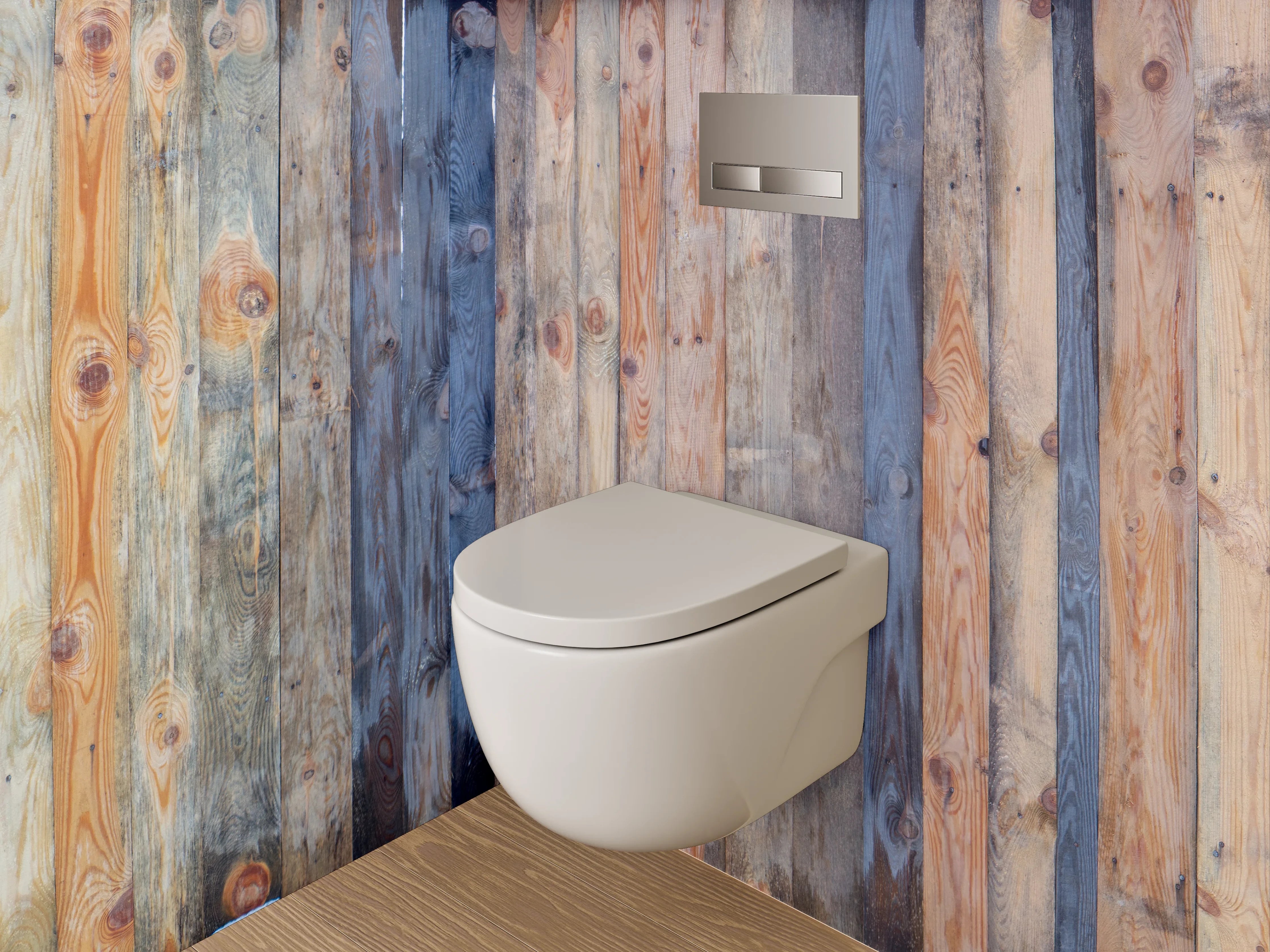 WC-Rückwand - Graue Holzlatten Wanddekor Weißakzente
