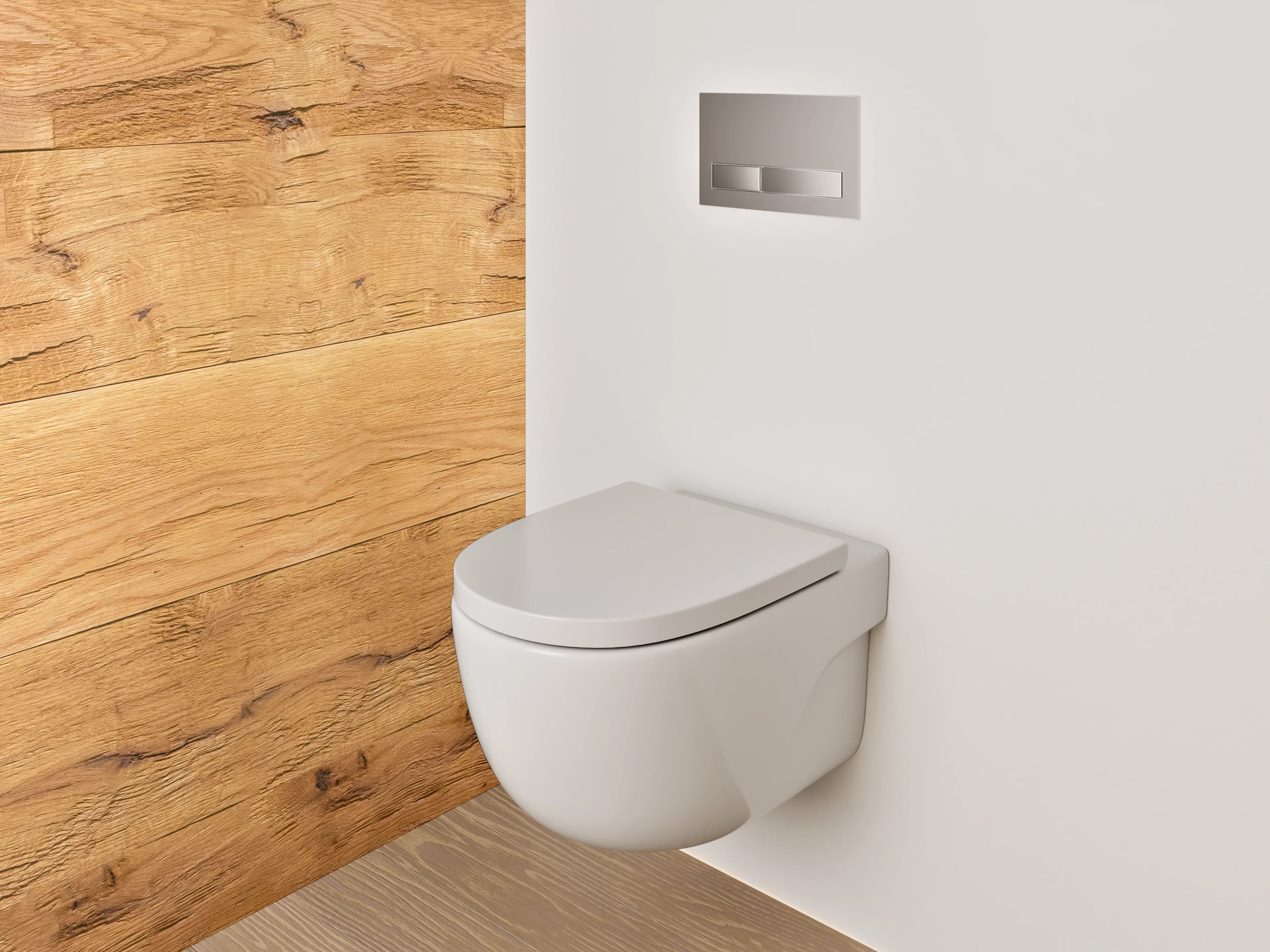 WC-Rückwand - Graue Holzmaserung in Weiß