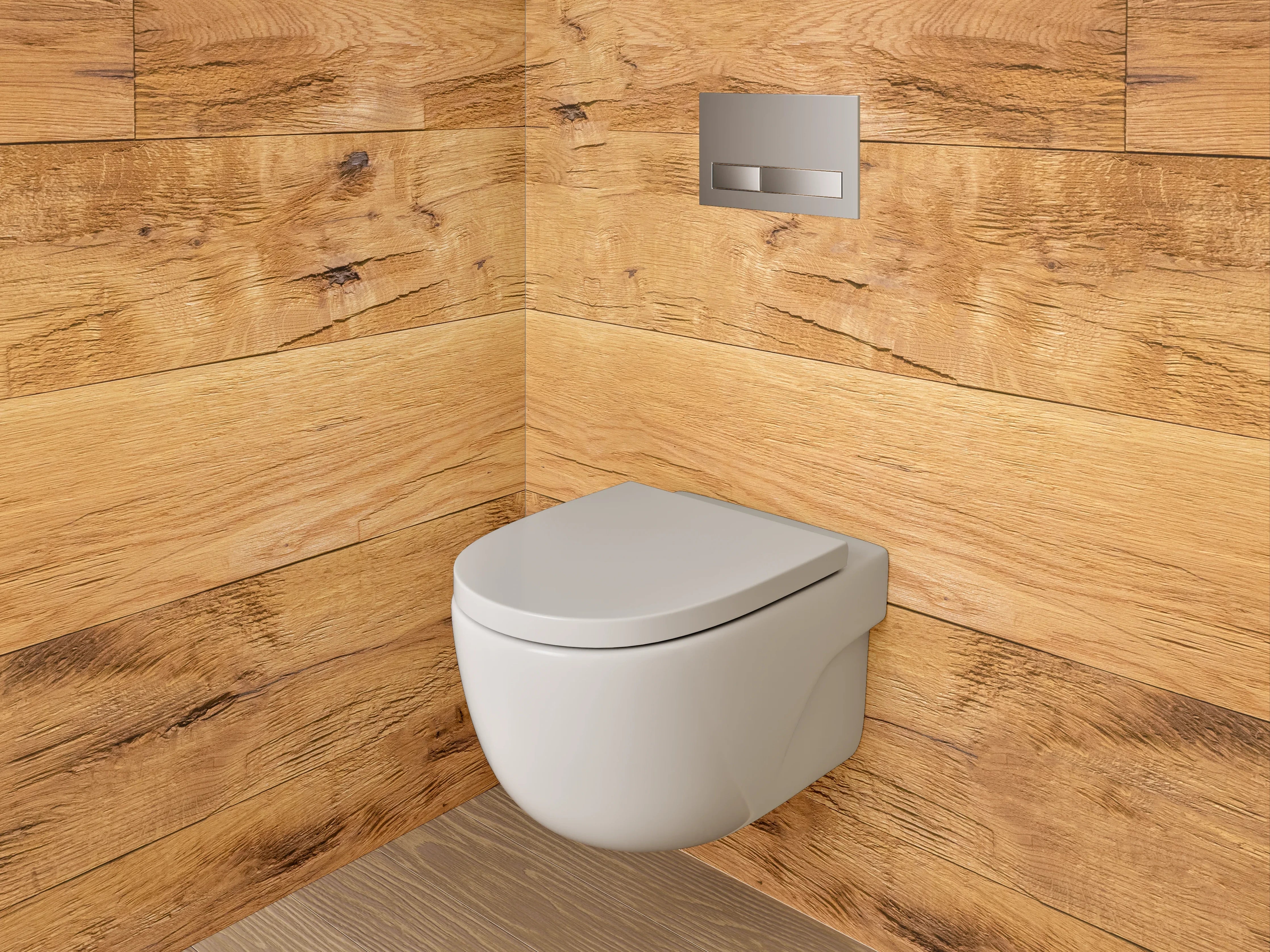 WC-Rückwand - Graue Holzmaserung in Weiß