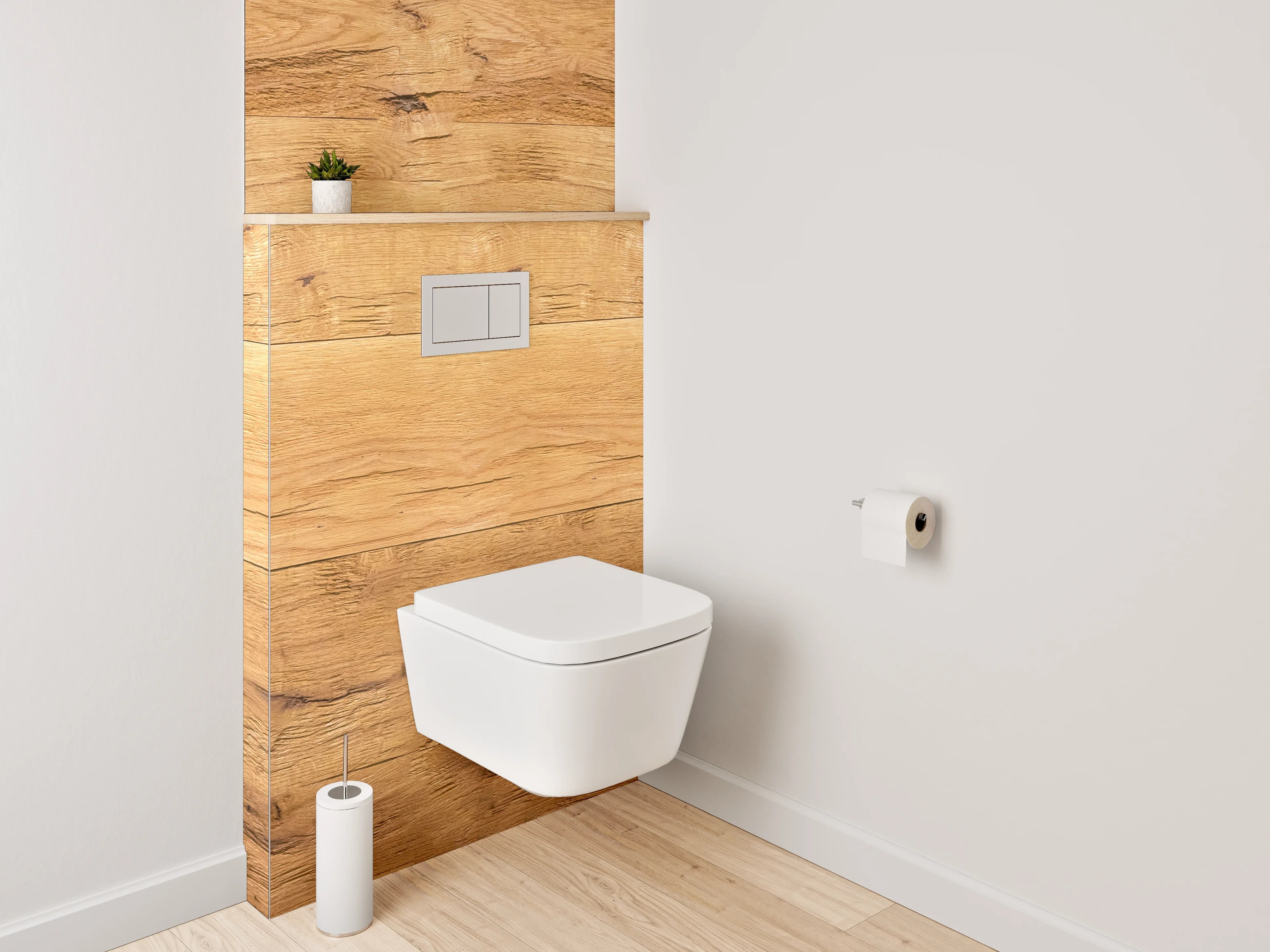 WC-Rückwand - Graue Holzmaserung in Weiß