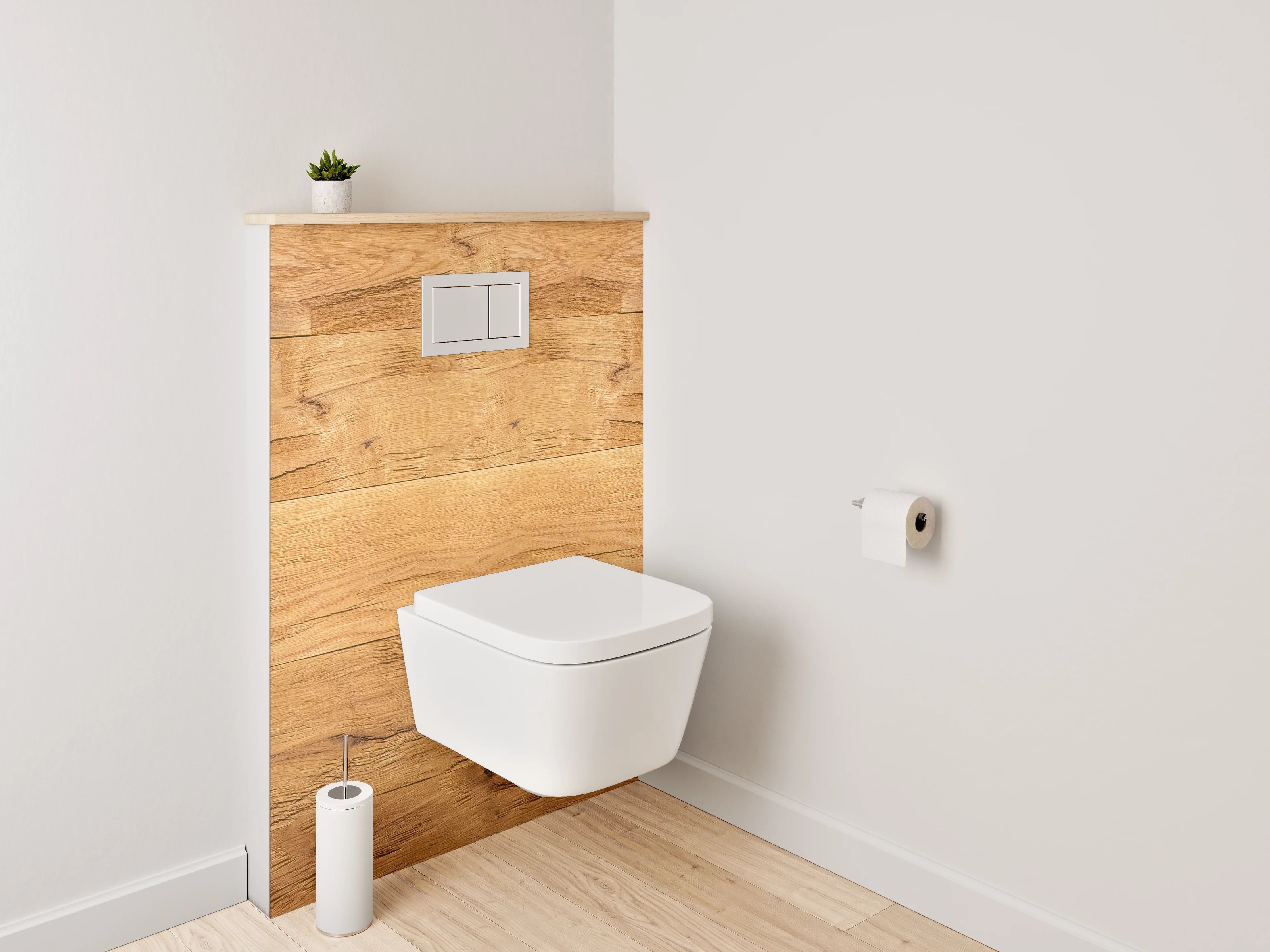 WC-Rückwand - Graue Holzmaserung in Weiß