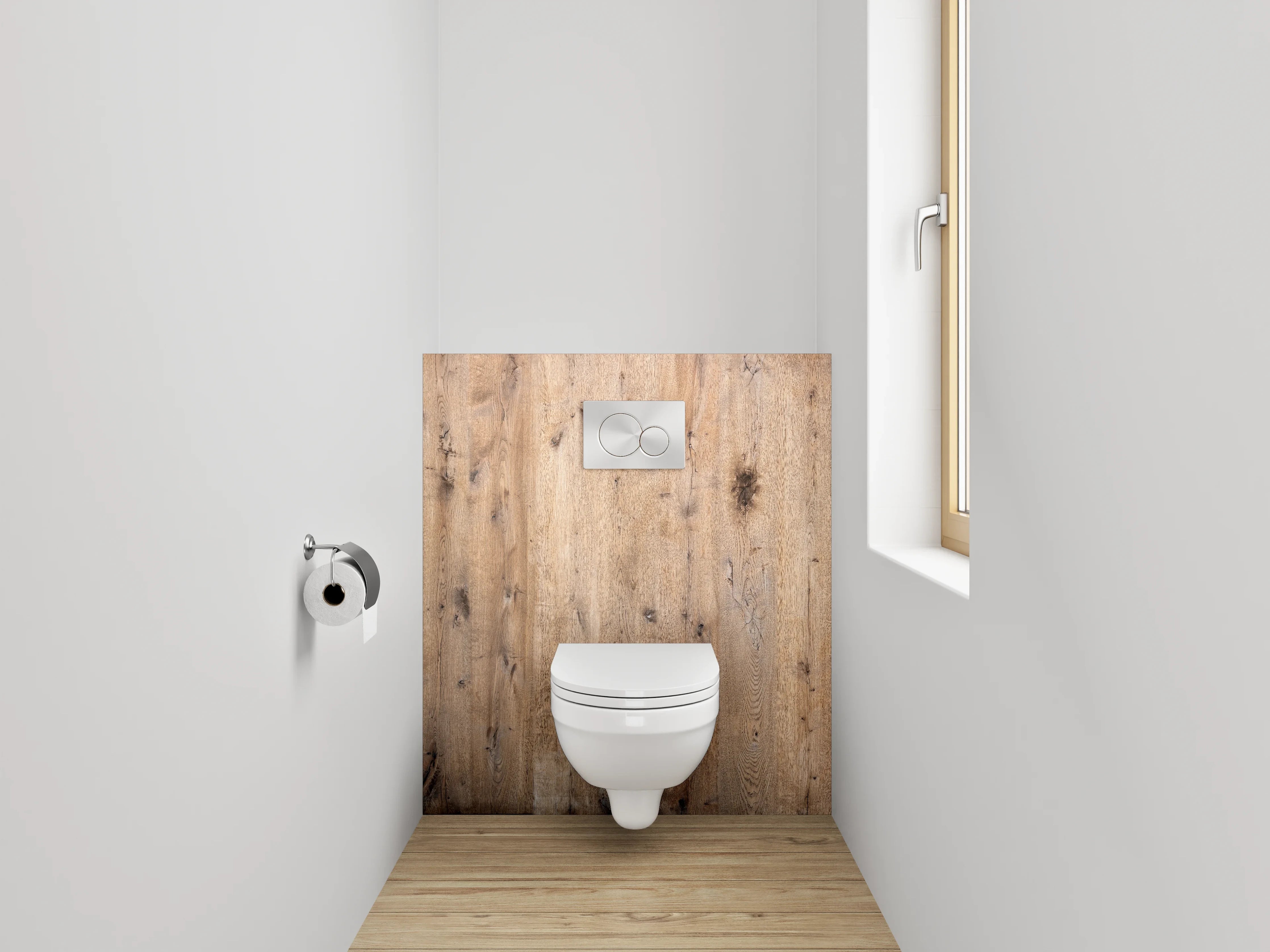 WC-Rückwand - Graue Holzoptik Eleganz