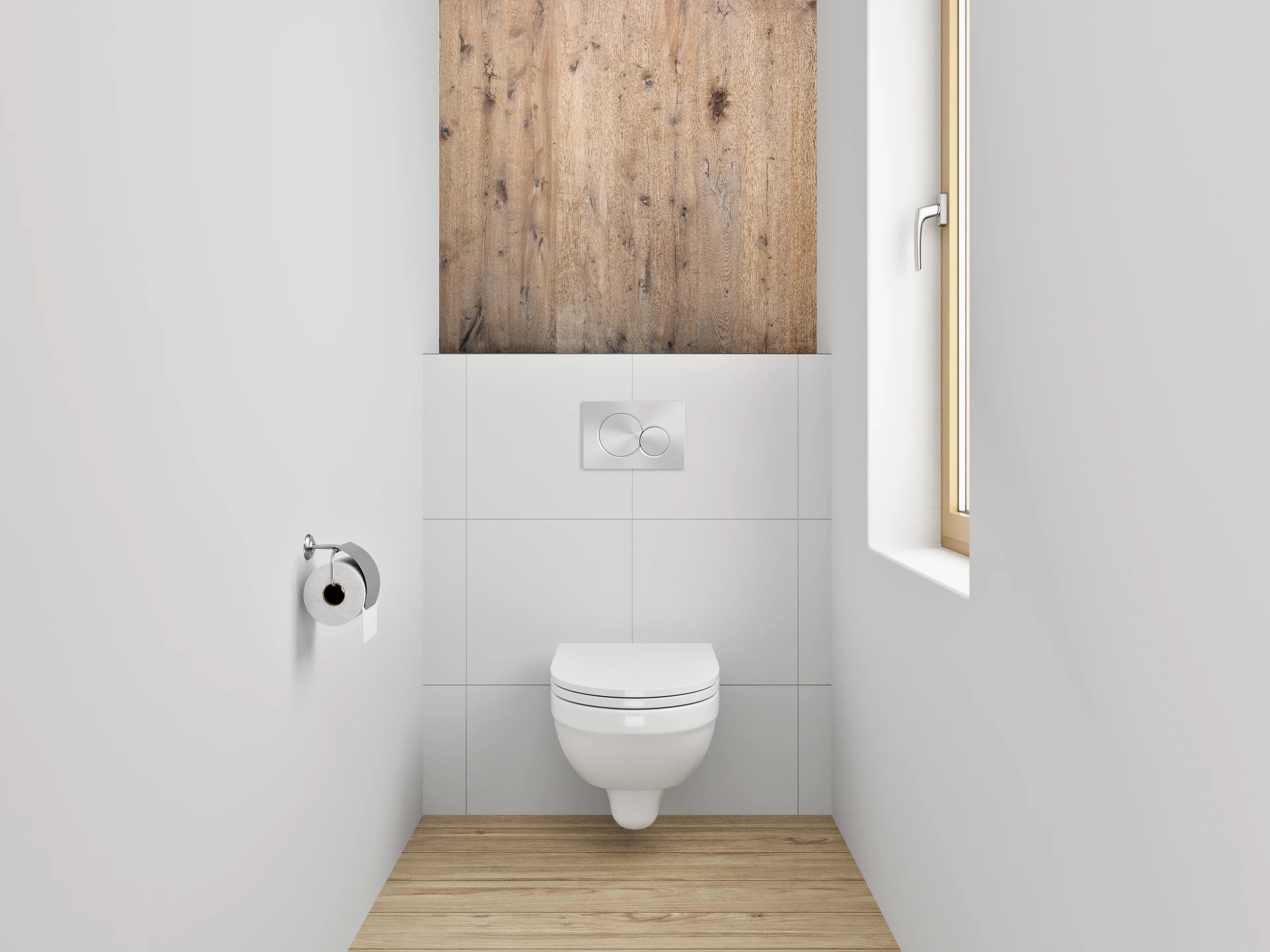 WC-Rückwand - Graue Holzoptik Eleganz