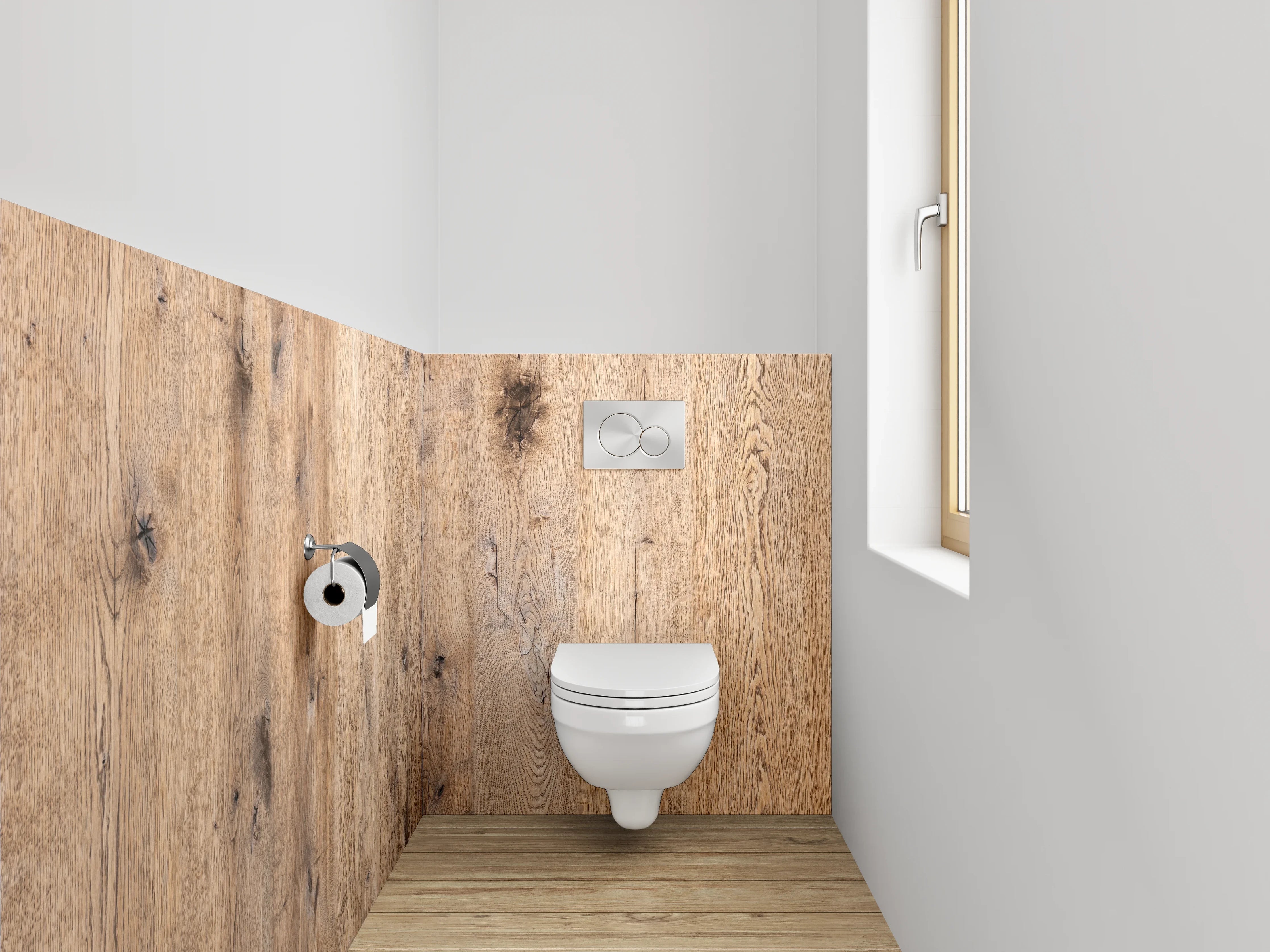 WC-Rückwand - Graue Holzoptik Eleganz