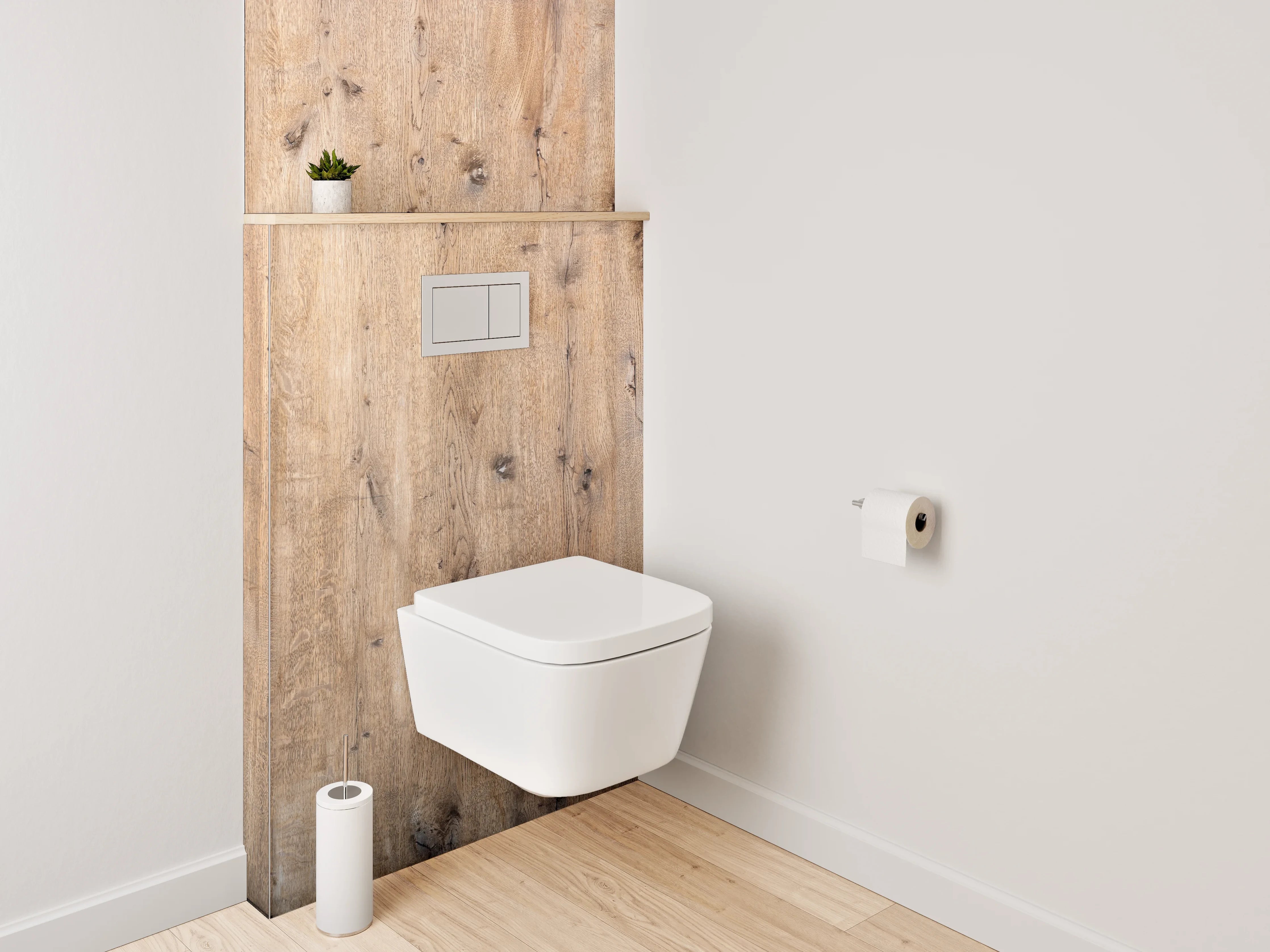 WC-Rückwand - Graue Holzoptik Eleganz