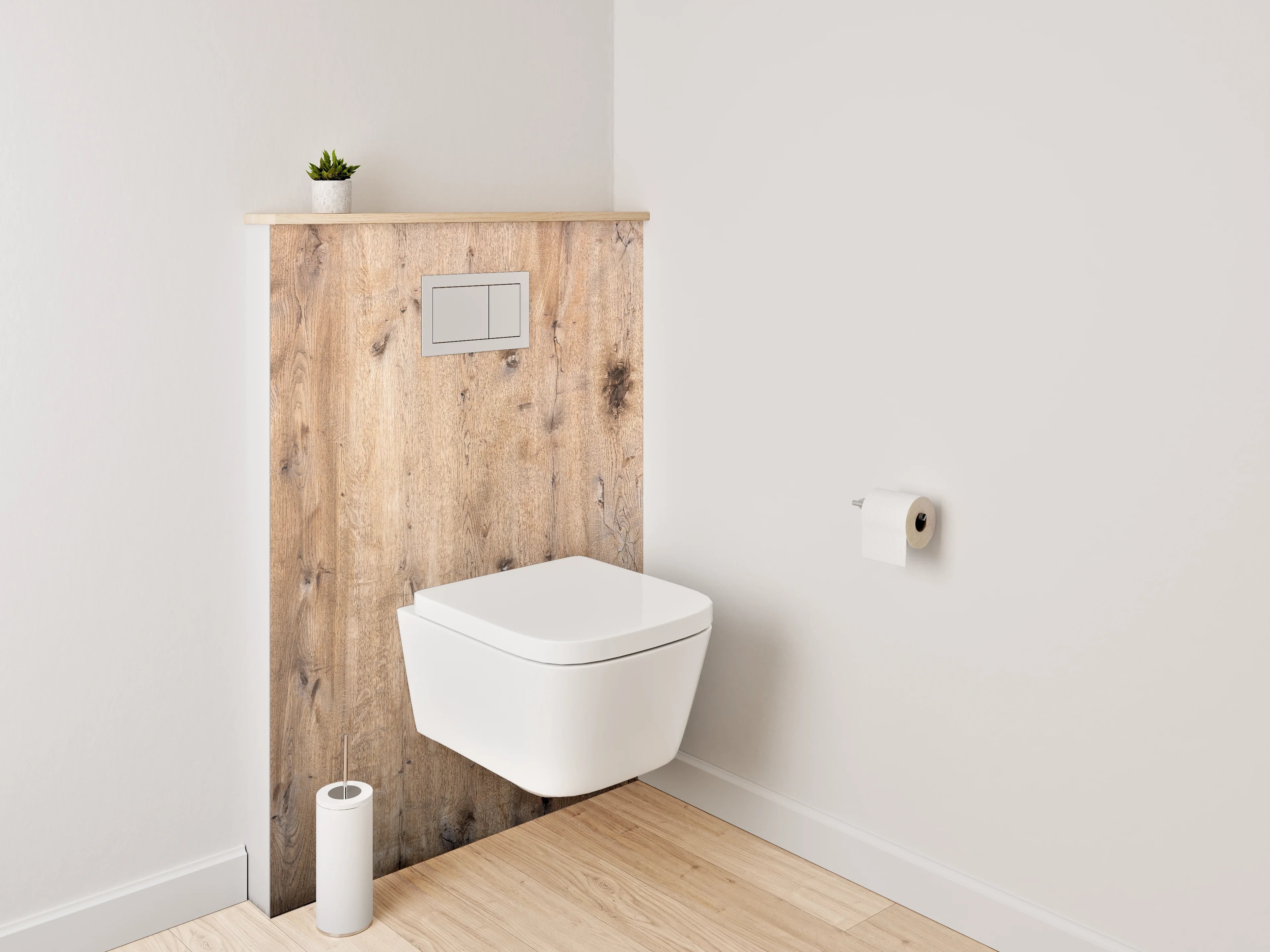 WC-Rückwand - Graue Holzoptik Eleganz