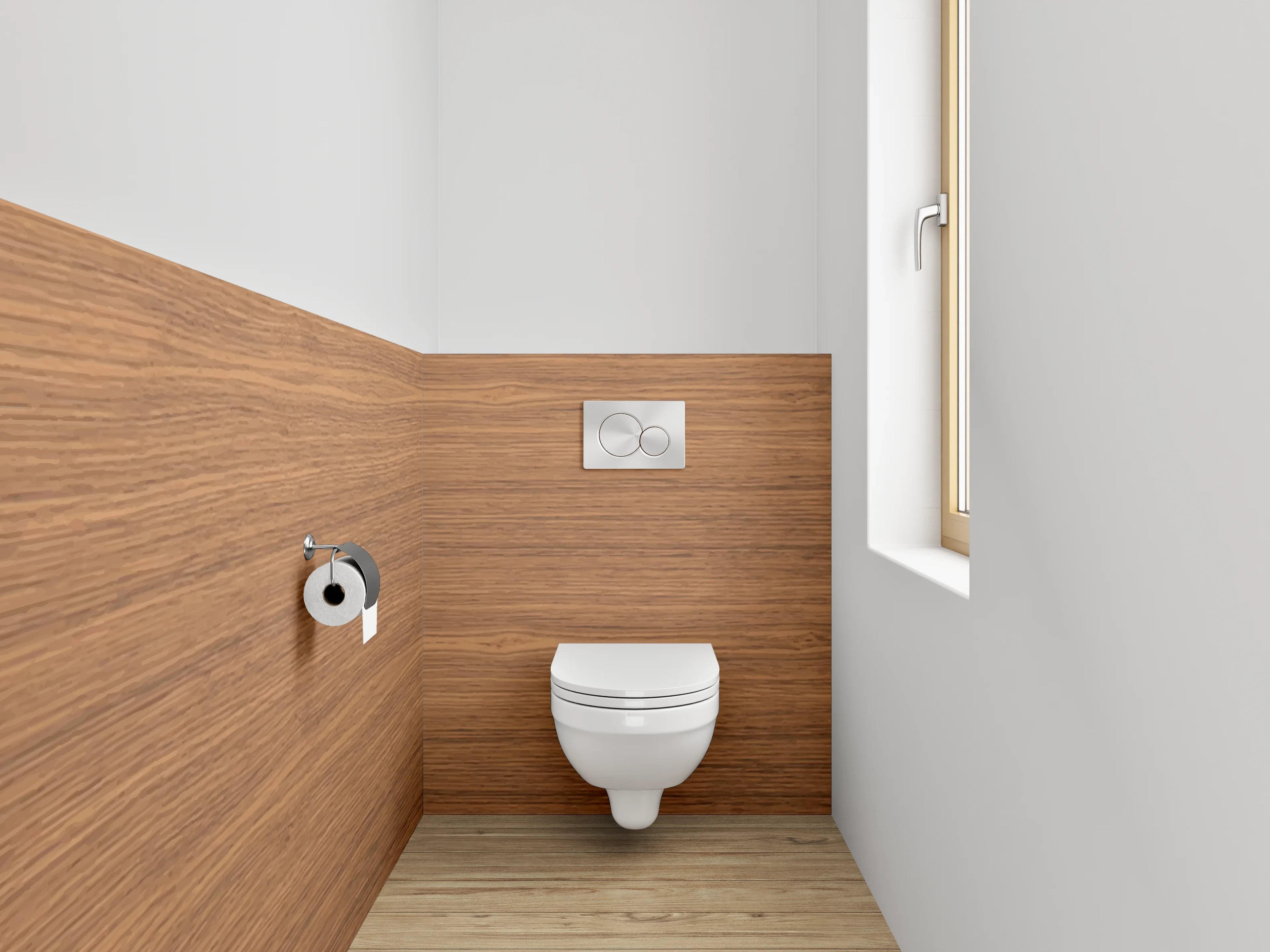 WC-Rückwand - Graue Holzoptik in warmen Brauntönen