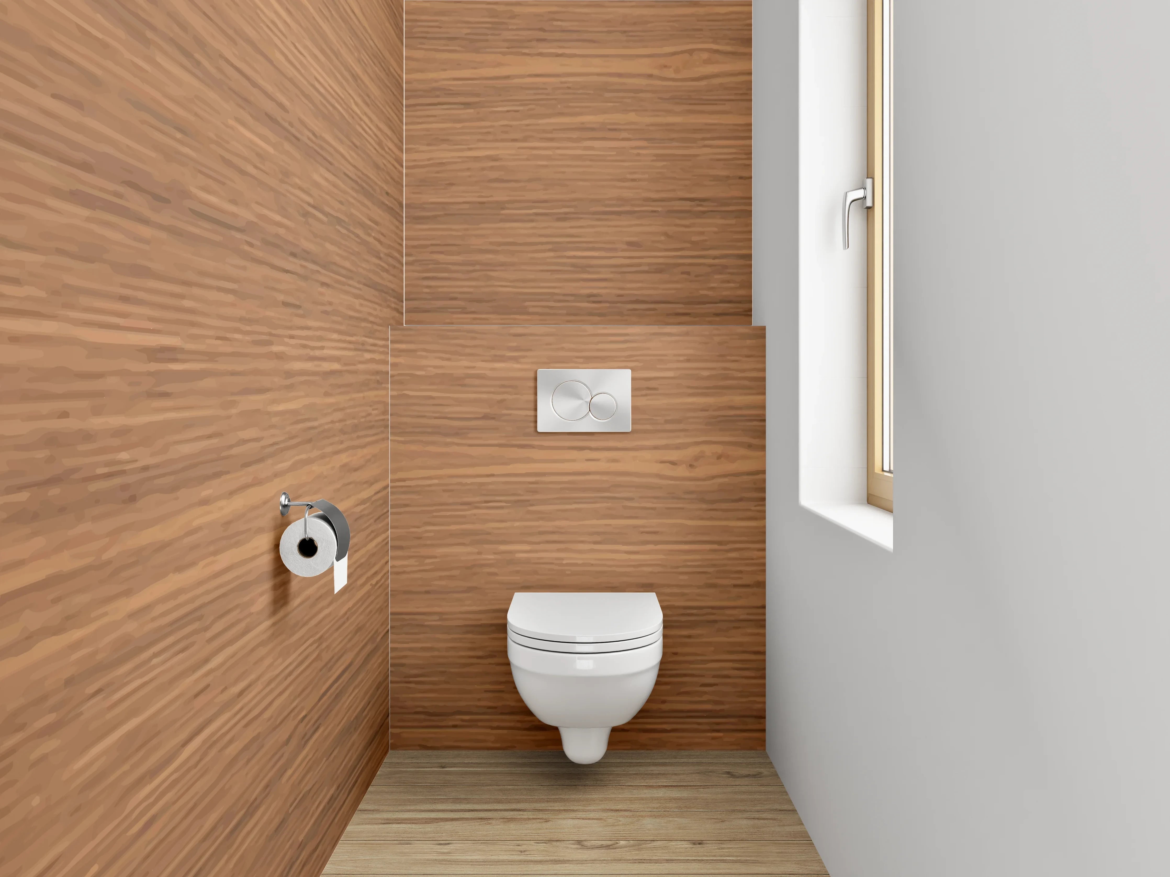 WC-Rückwand - Graue Holzoptik in warmen Brauntönen