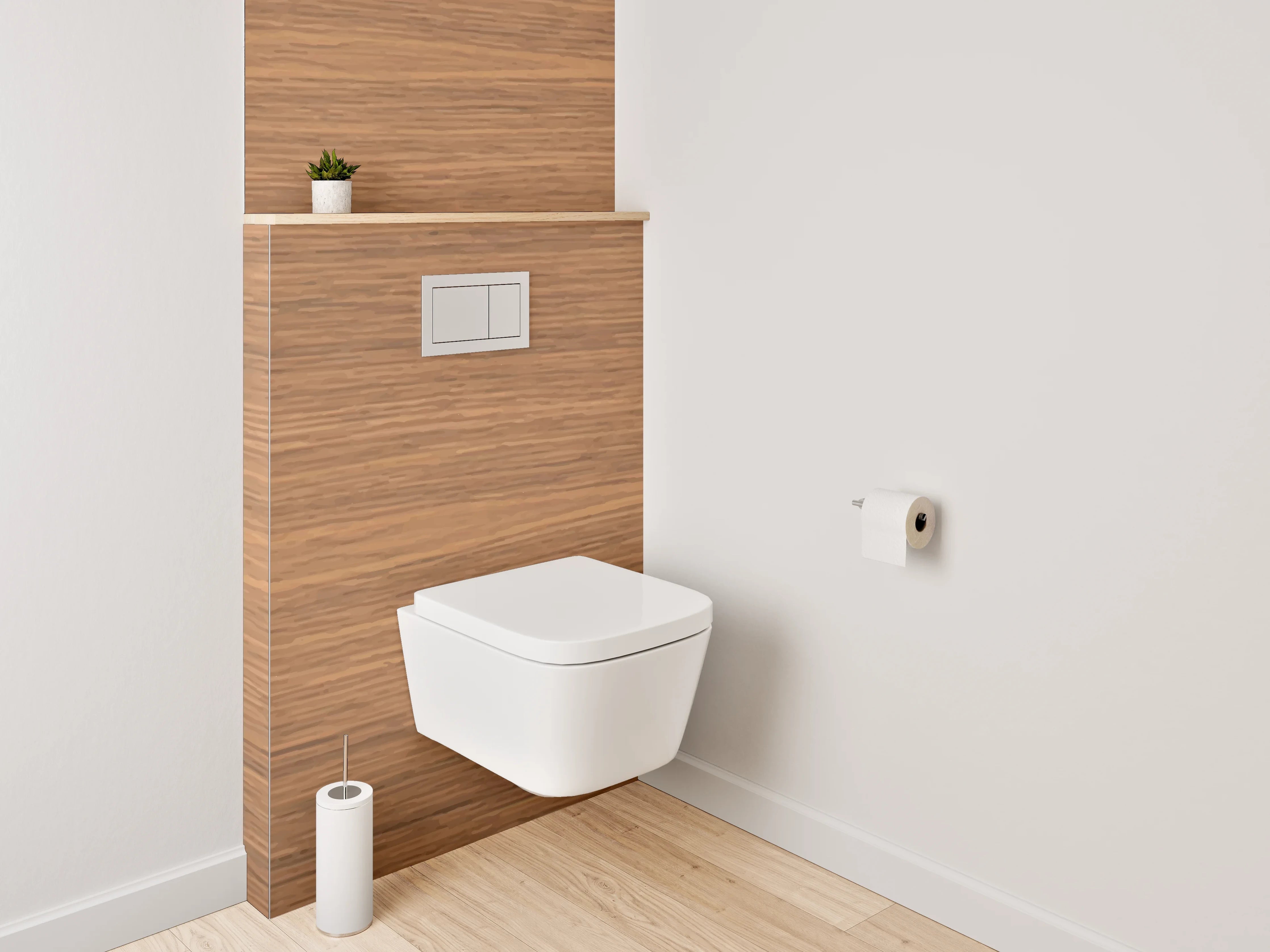 WC-Rückwand - Graue Holzoptik in warmen Brauntönen