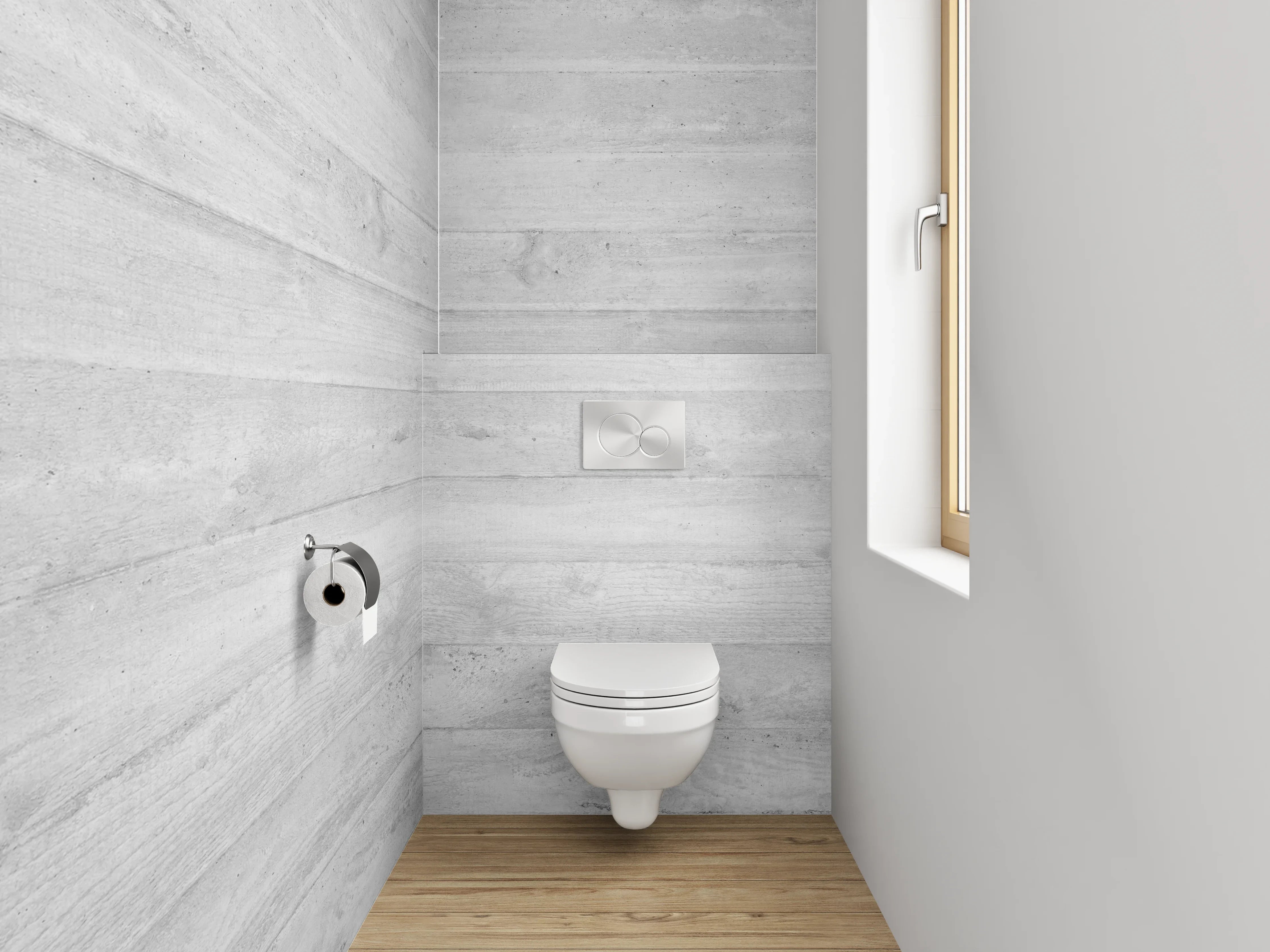 WC-Rückwand - Graue Holzpaneel-Wand im modernen Stil