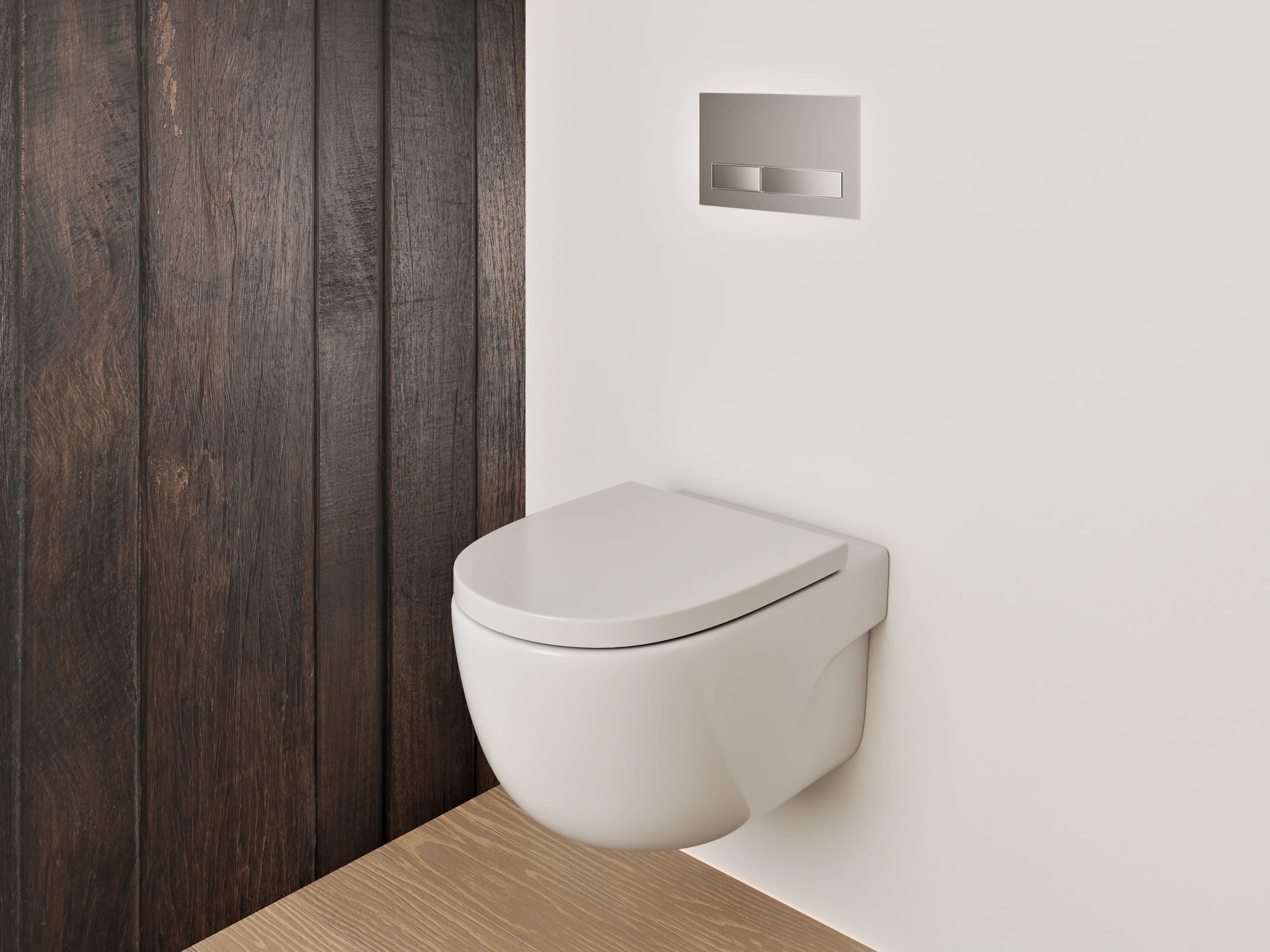 WC-Rückwand - Graue Holzvertäfelung im Weißlicht