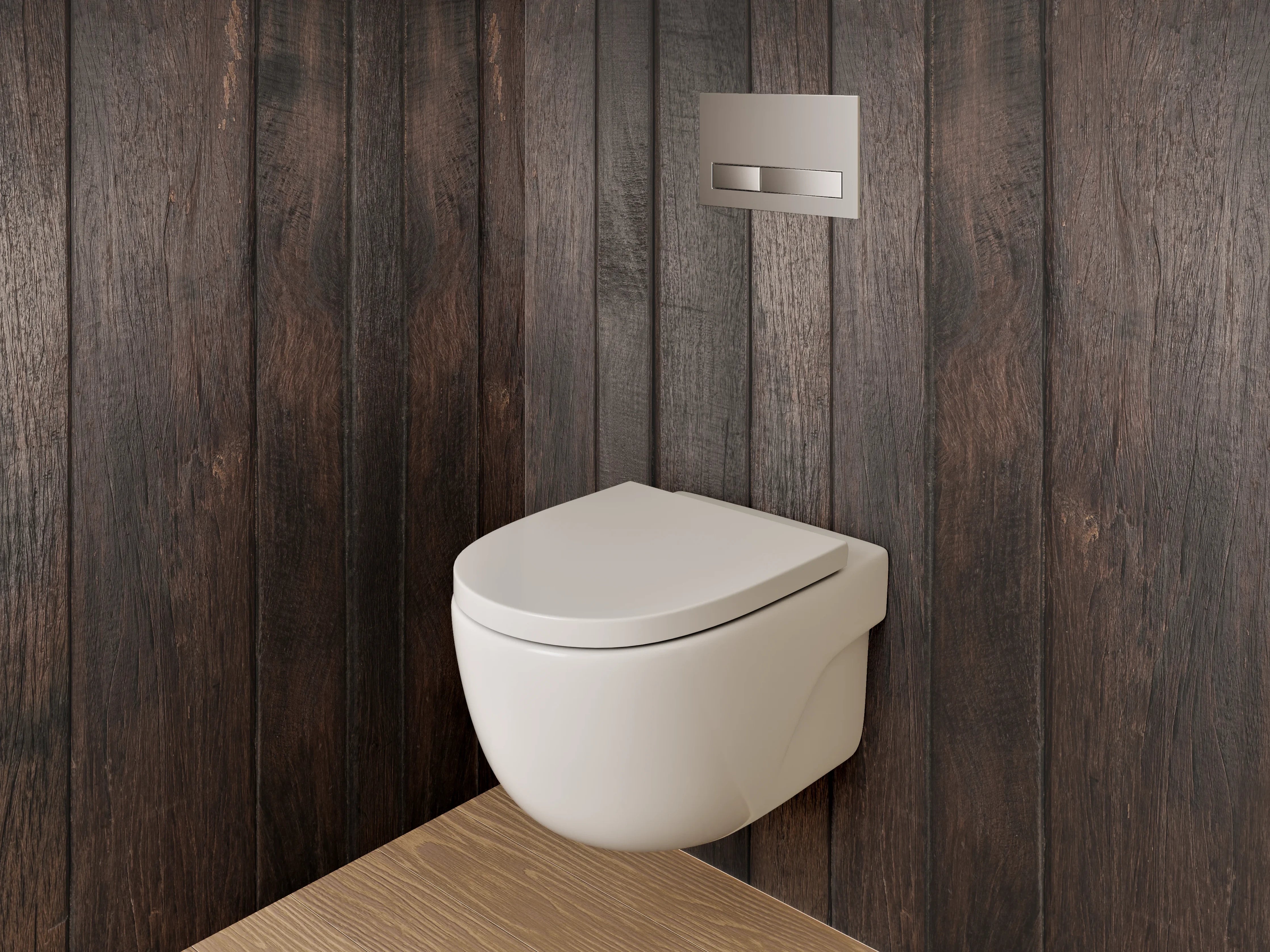 WC-Rückwand - Graue Holzvertäfelung im Weißlicht