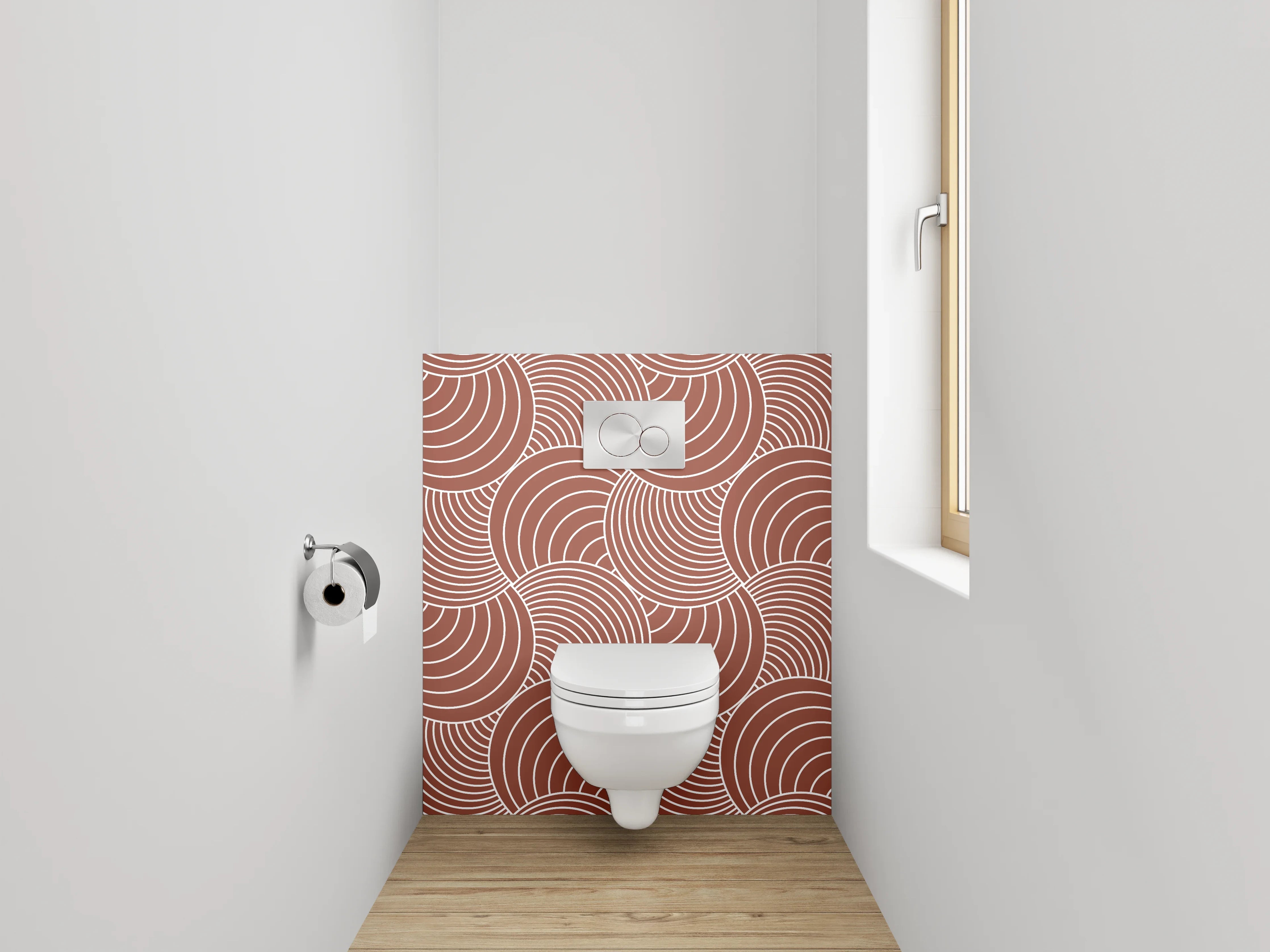 WC-Rückwand - Graue Linien – Weiße Muster