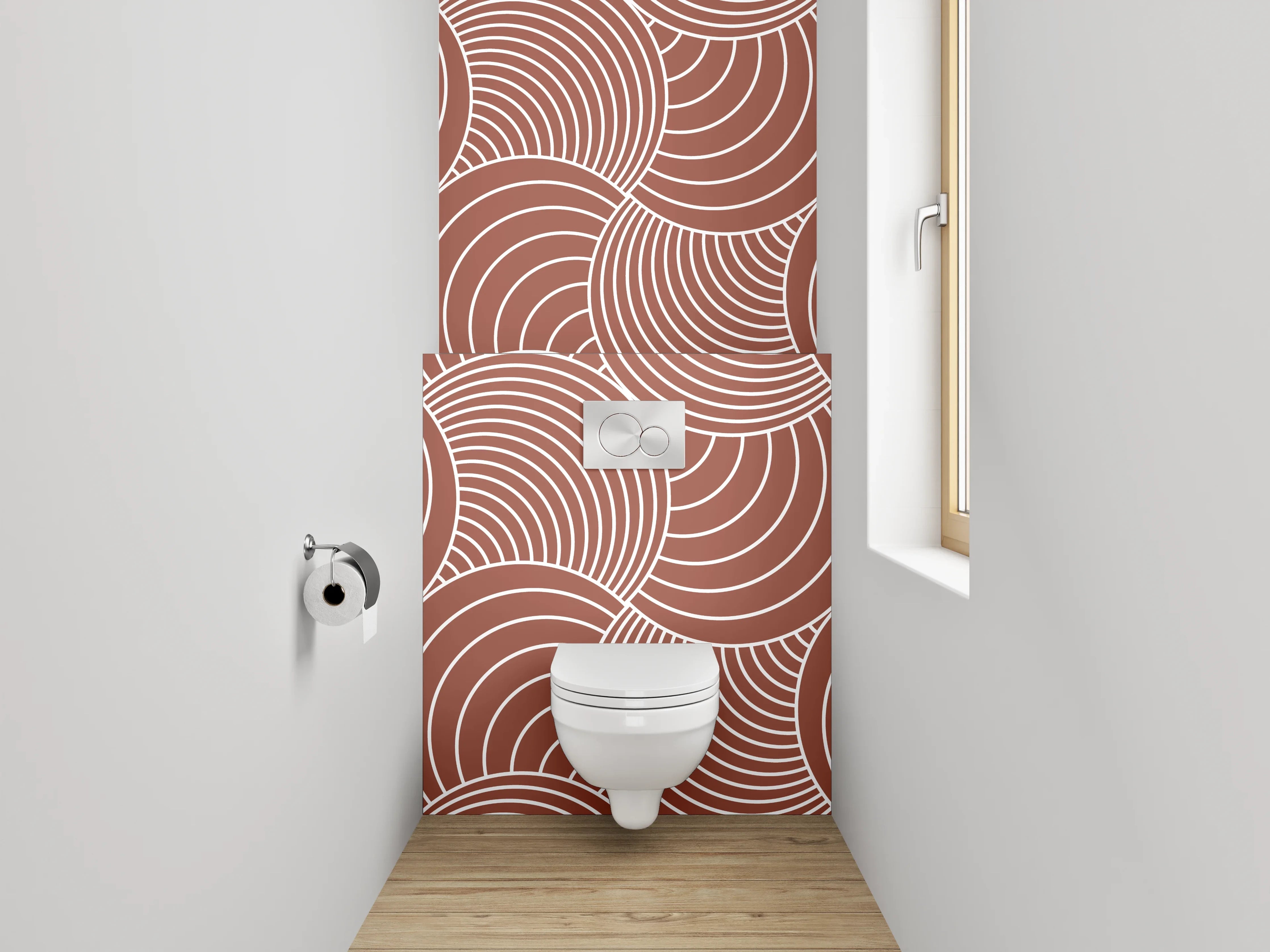 WC-Rückwand - Graue Linien – Weiße Muster