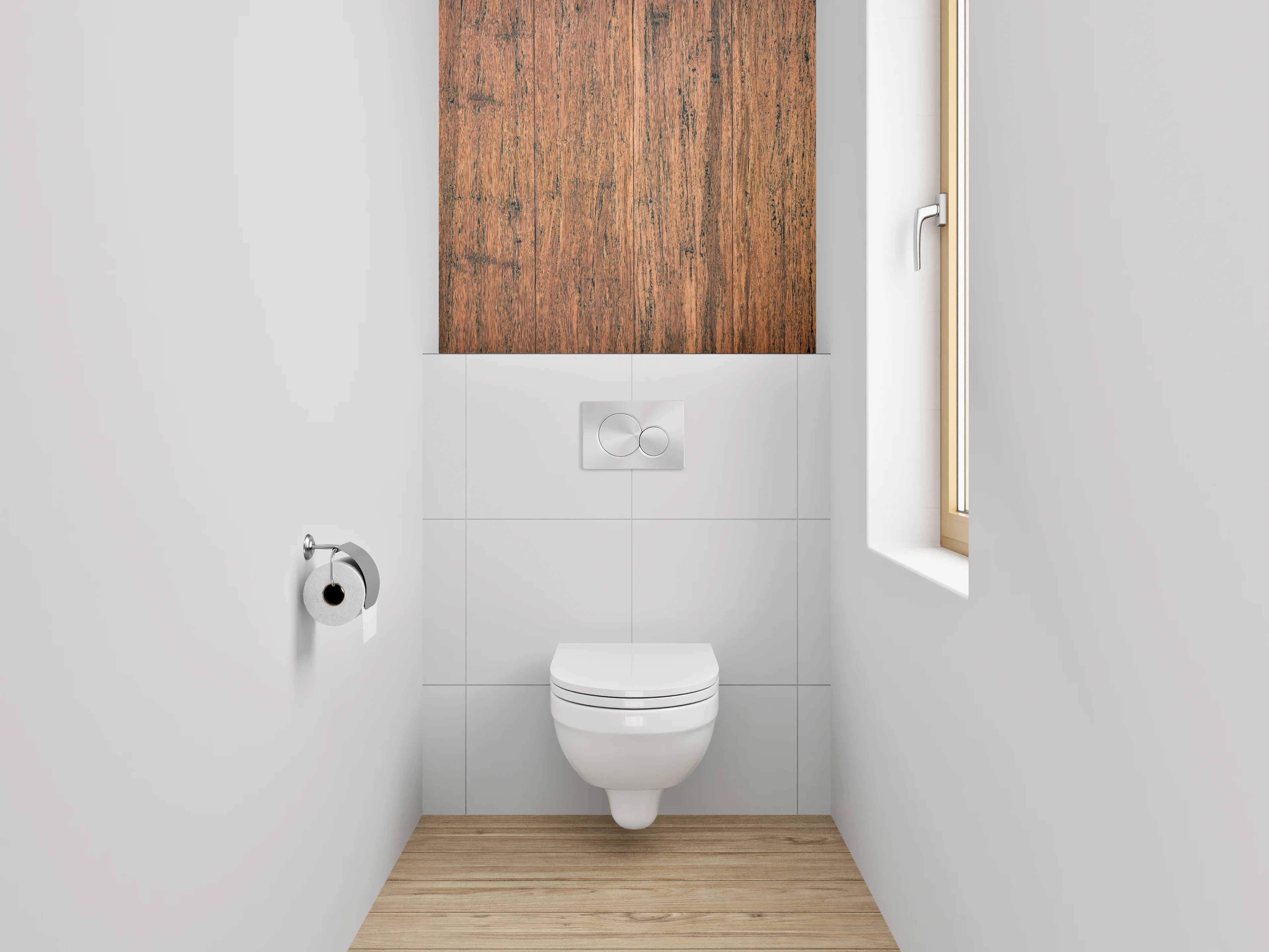 WC-Rückwand - Graue Maserung auf weißem Holzdekor