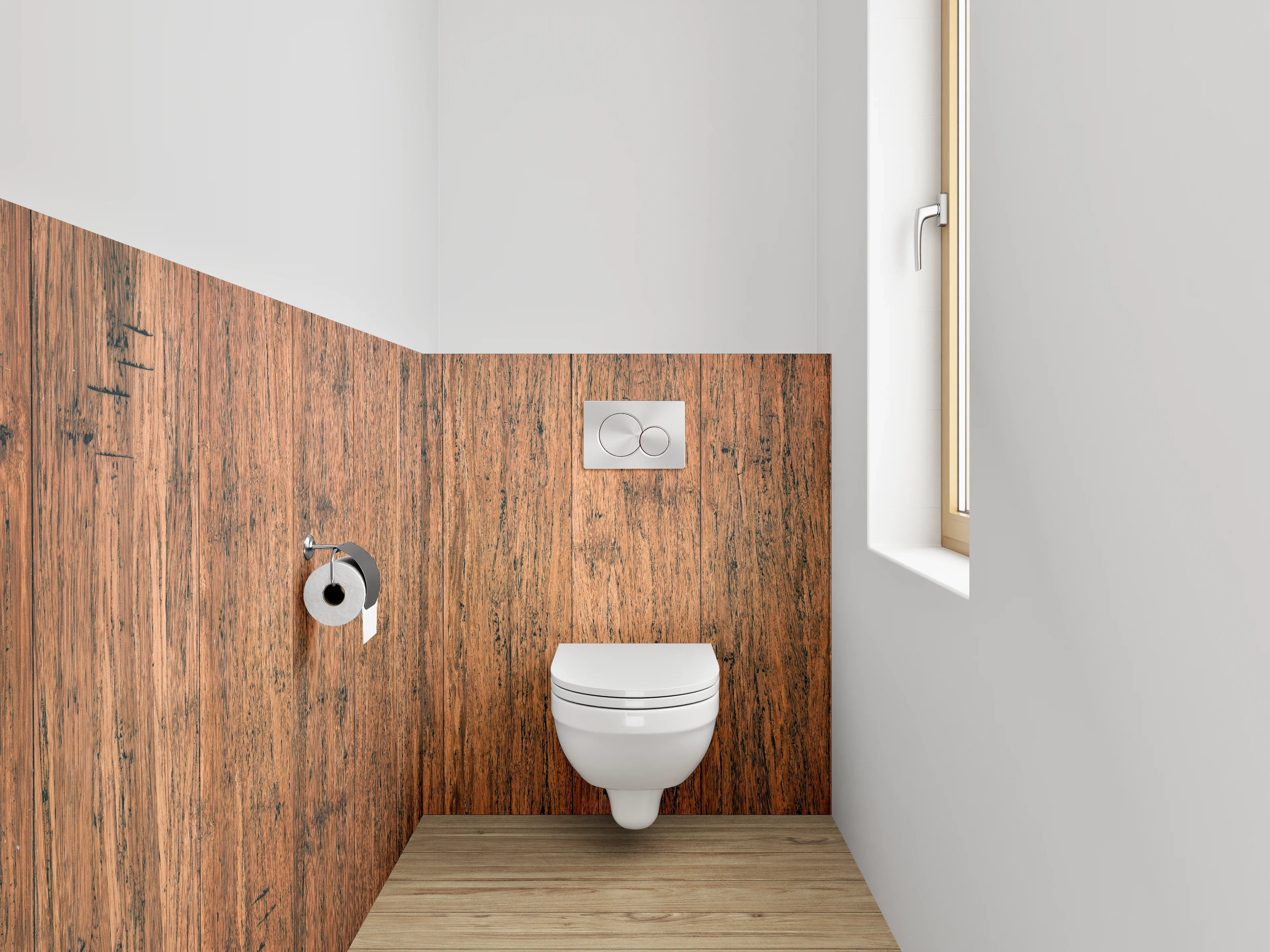 WC-Rückwand - Graue Maserung auf weißem Holzdekor