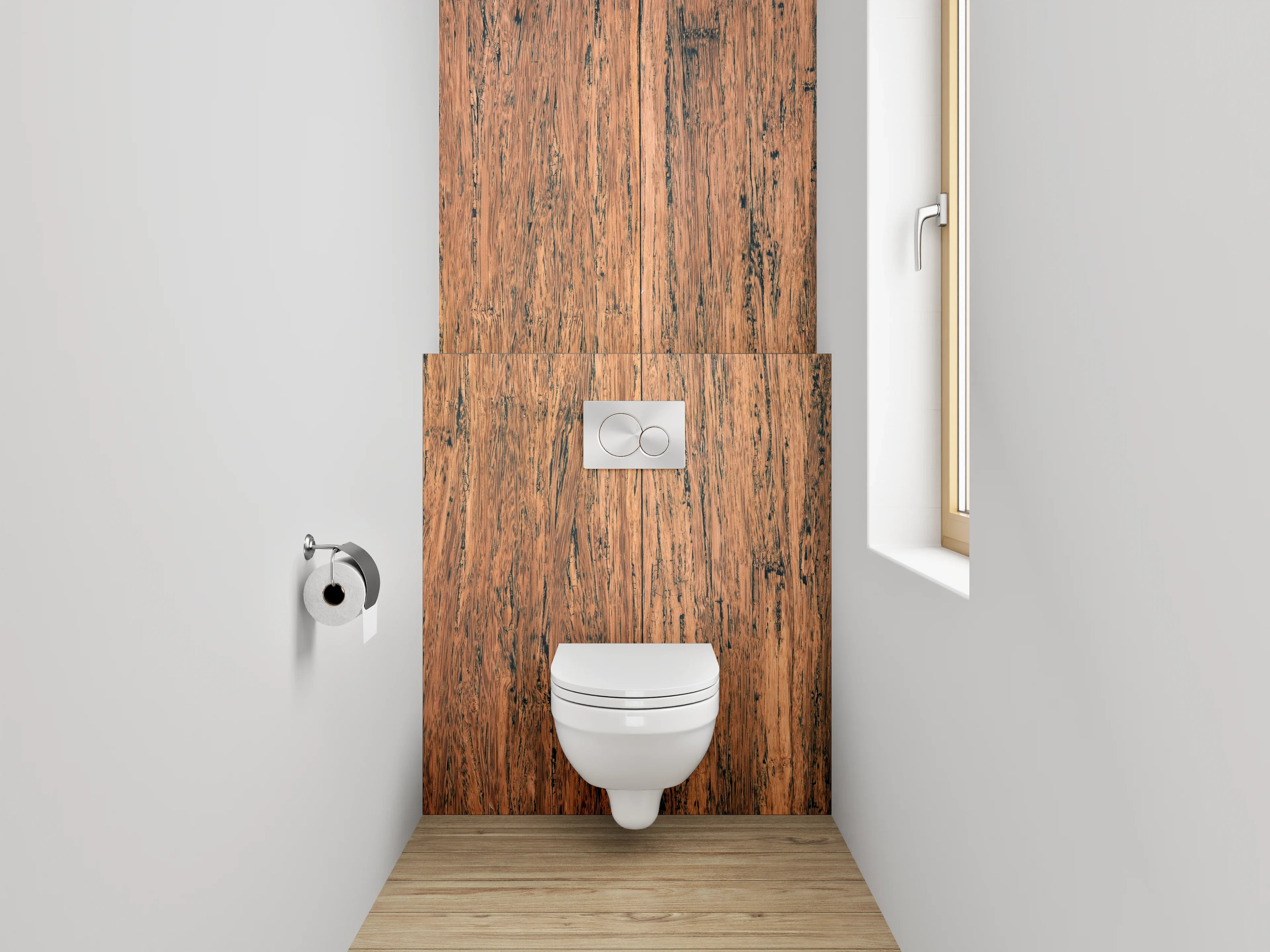 WC-Rückwand - Graue Maserung auf weißem Holzdekor