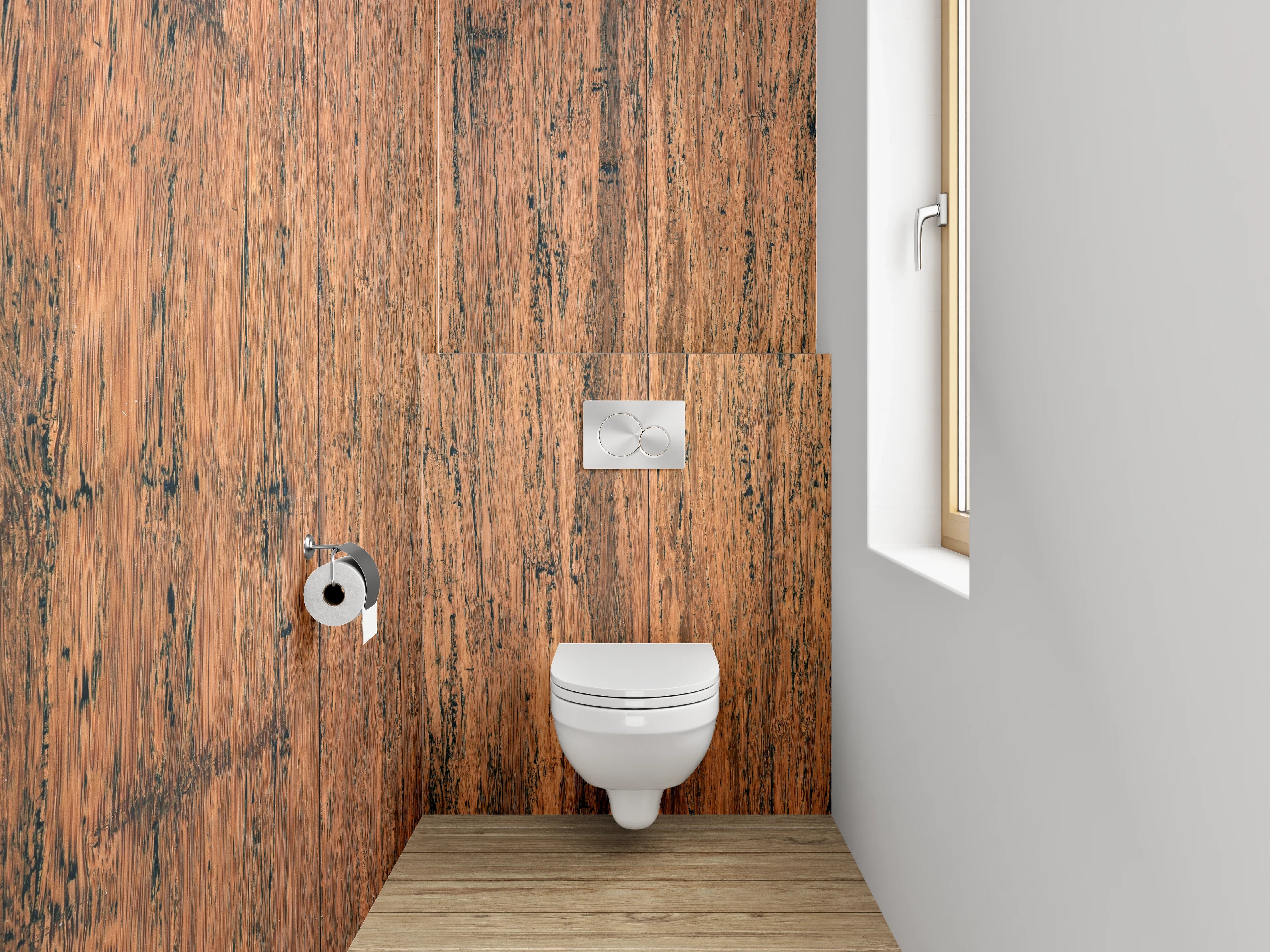 WC-Rückwand - Graue Maserung auf weißem Holzdekor