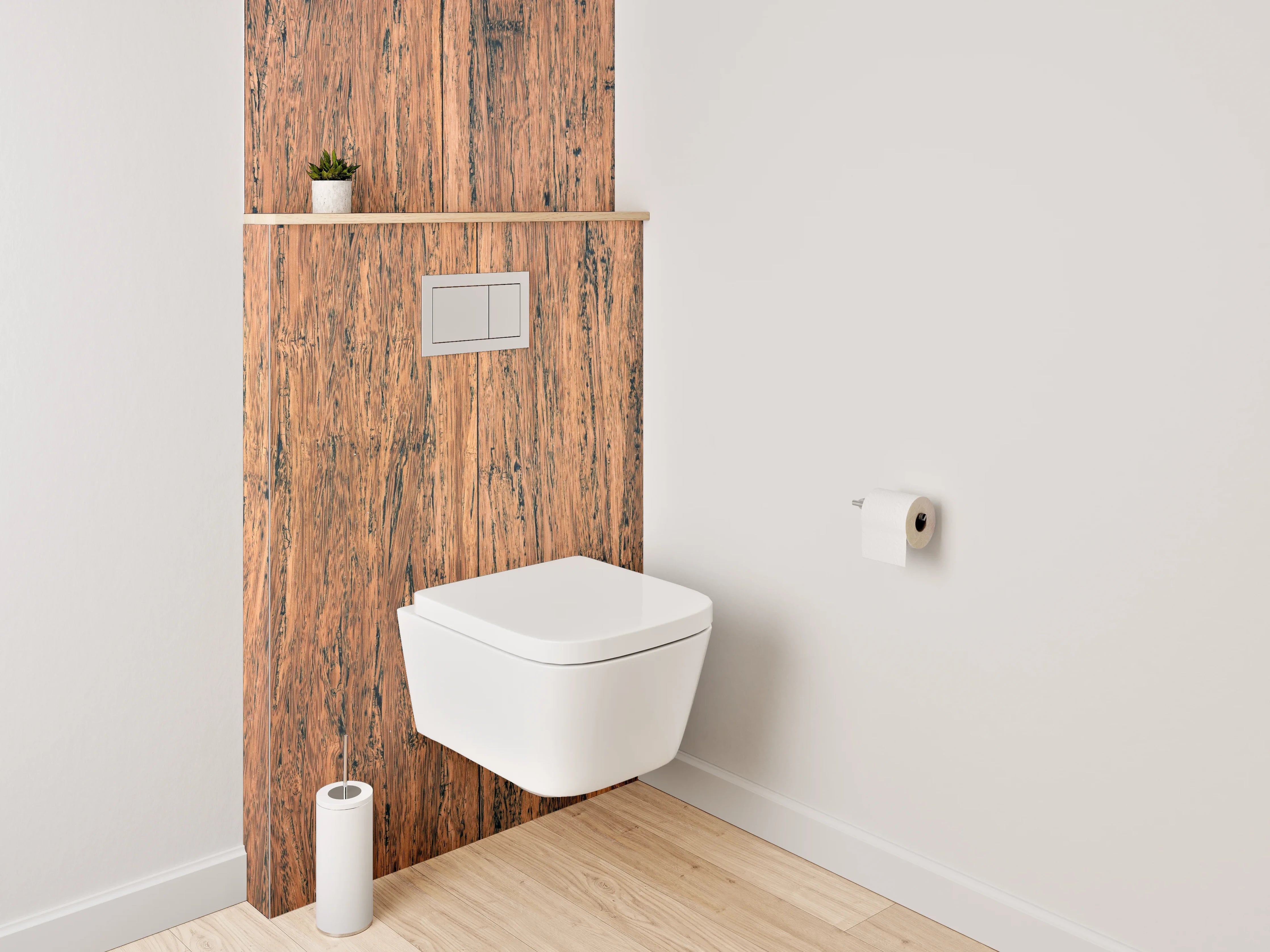 WC-Rückwand - Graue Maserung auf weißem Holzdekor