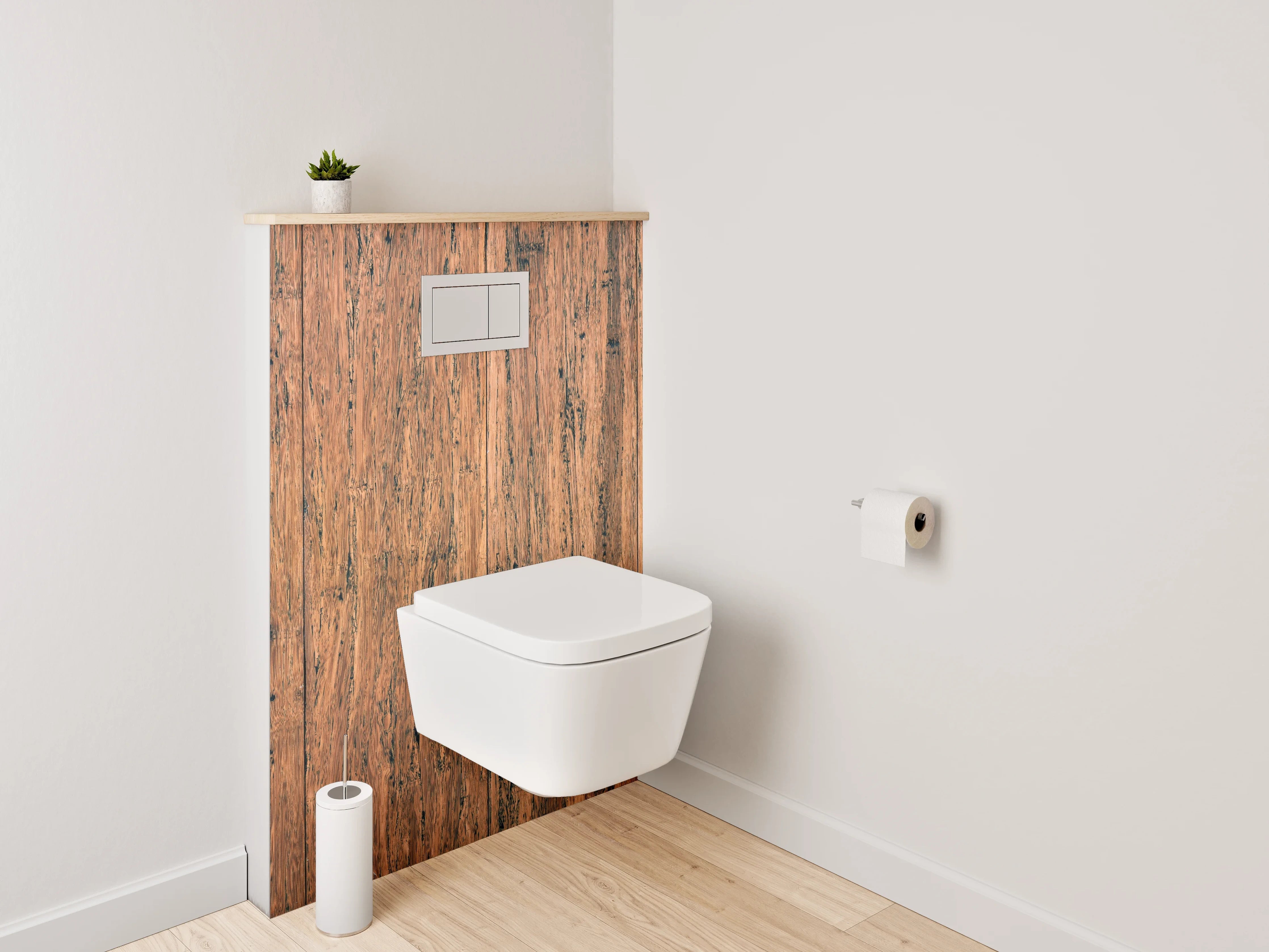 WC-Rückwand - Graue Maserung auf weißem Holzdekor