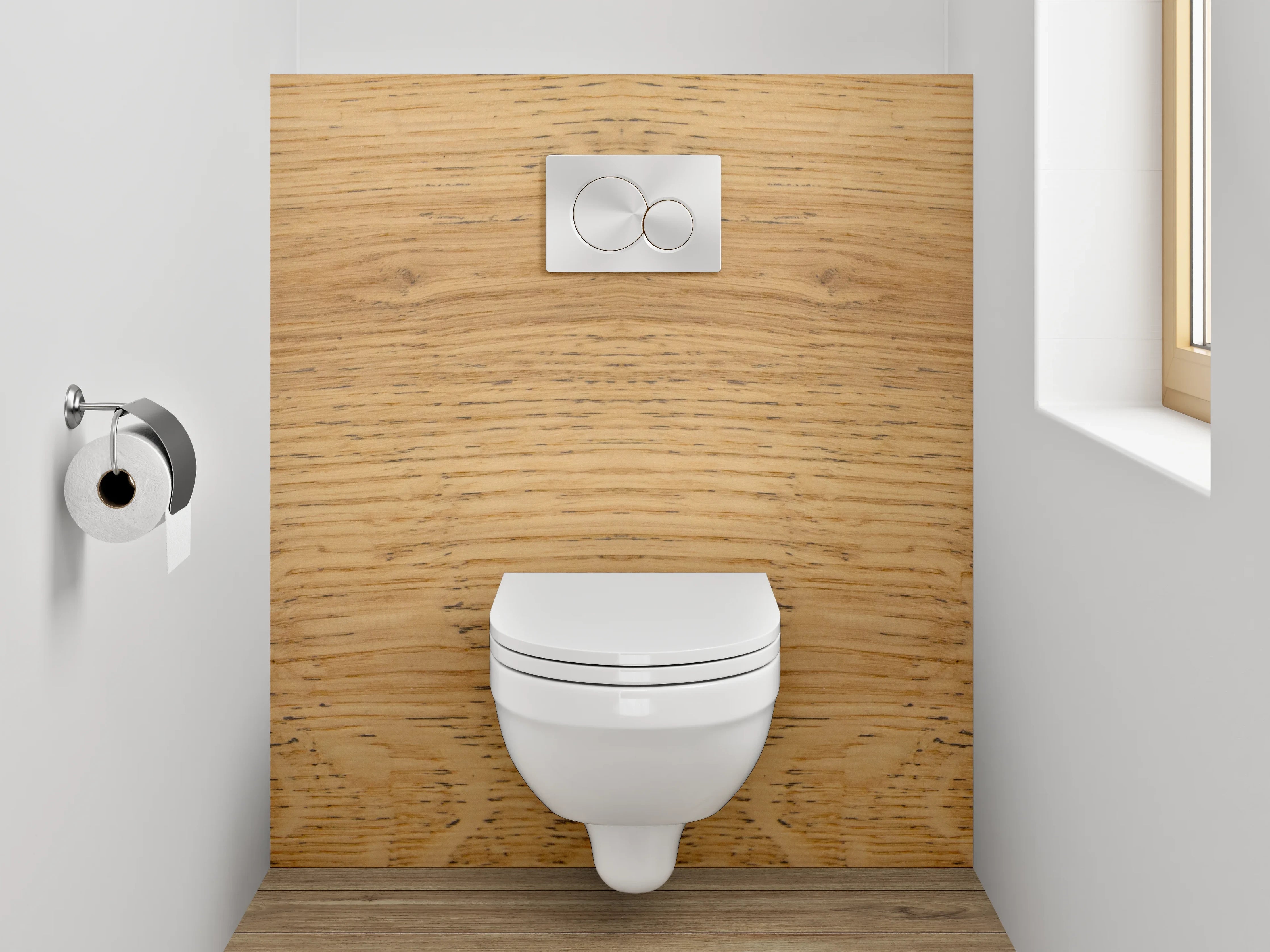 WC-Rückwand - Graue Maserung im Holzdesign