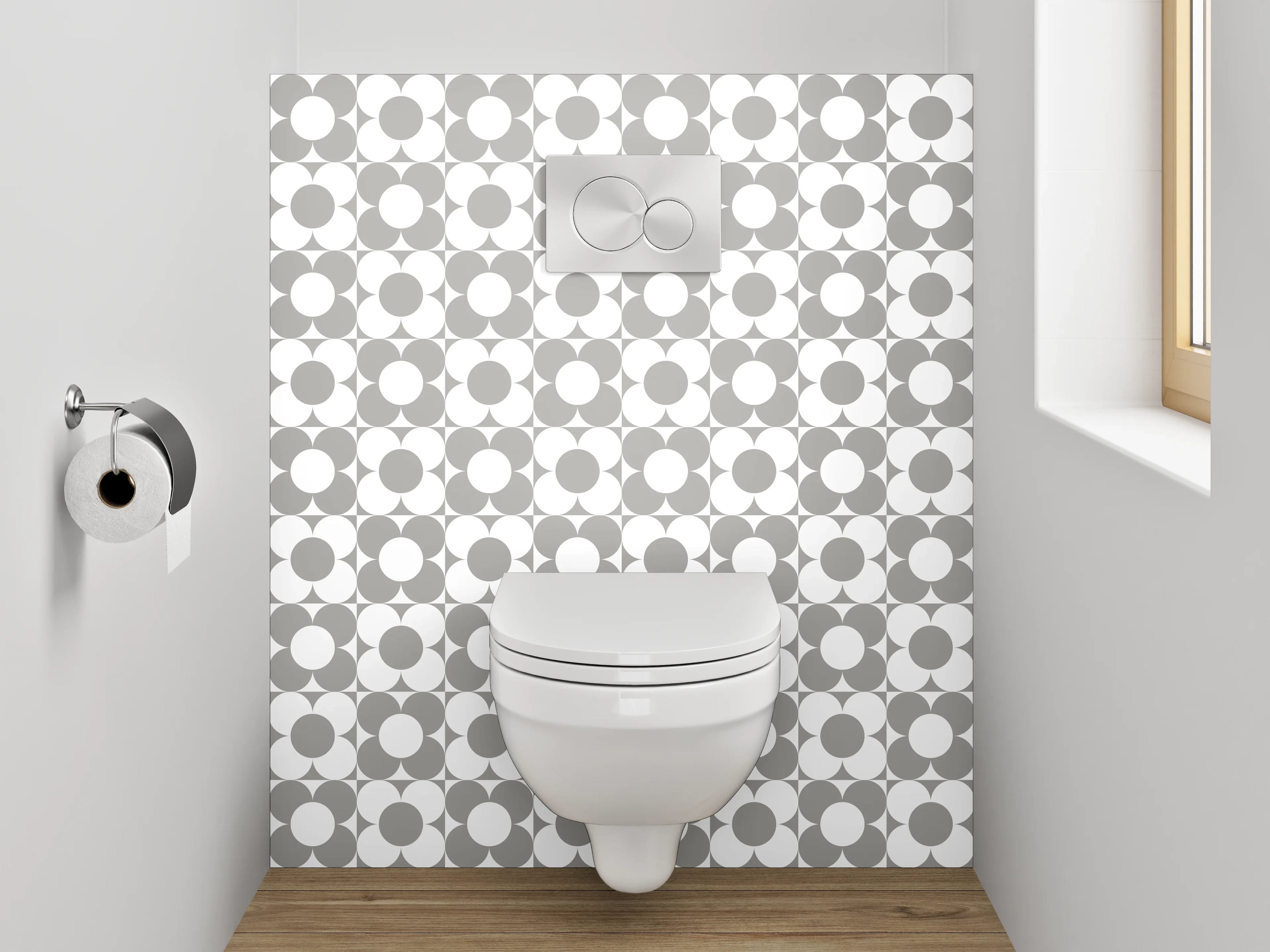 WC-Rückwand - Graue Nuancen auf weißen Formen