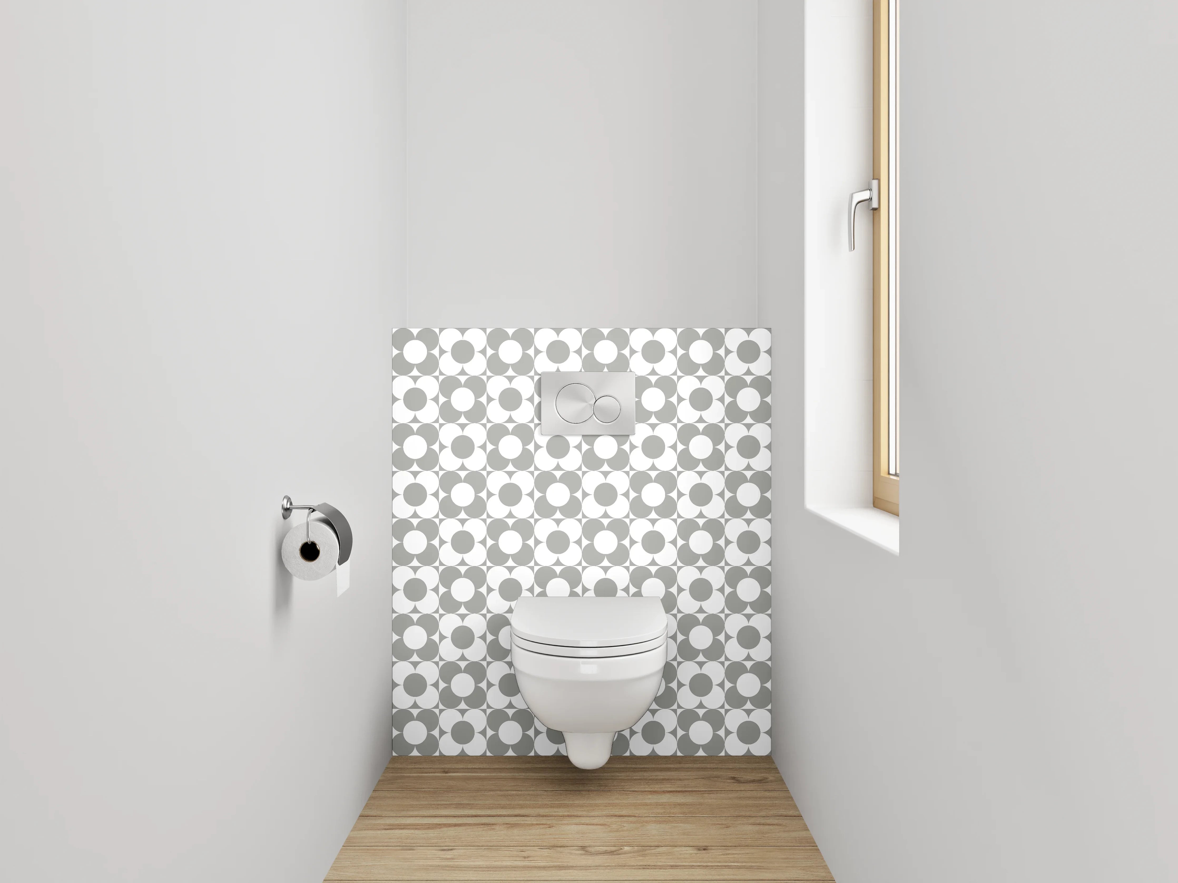 WC-Rückwand - Graue Nuancen auf weißen Formen