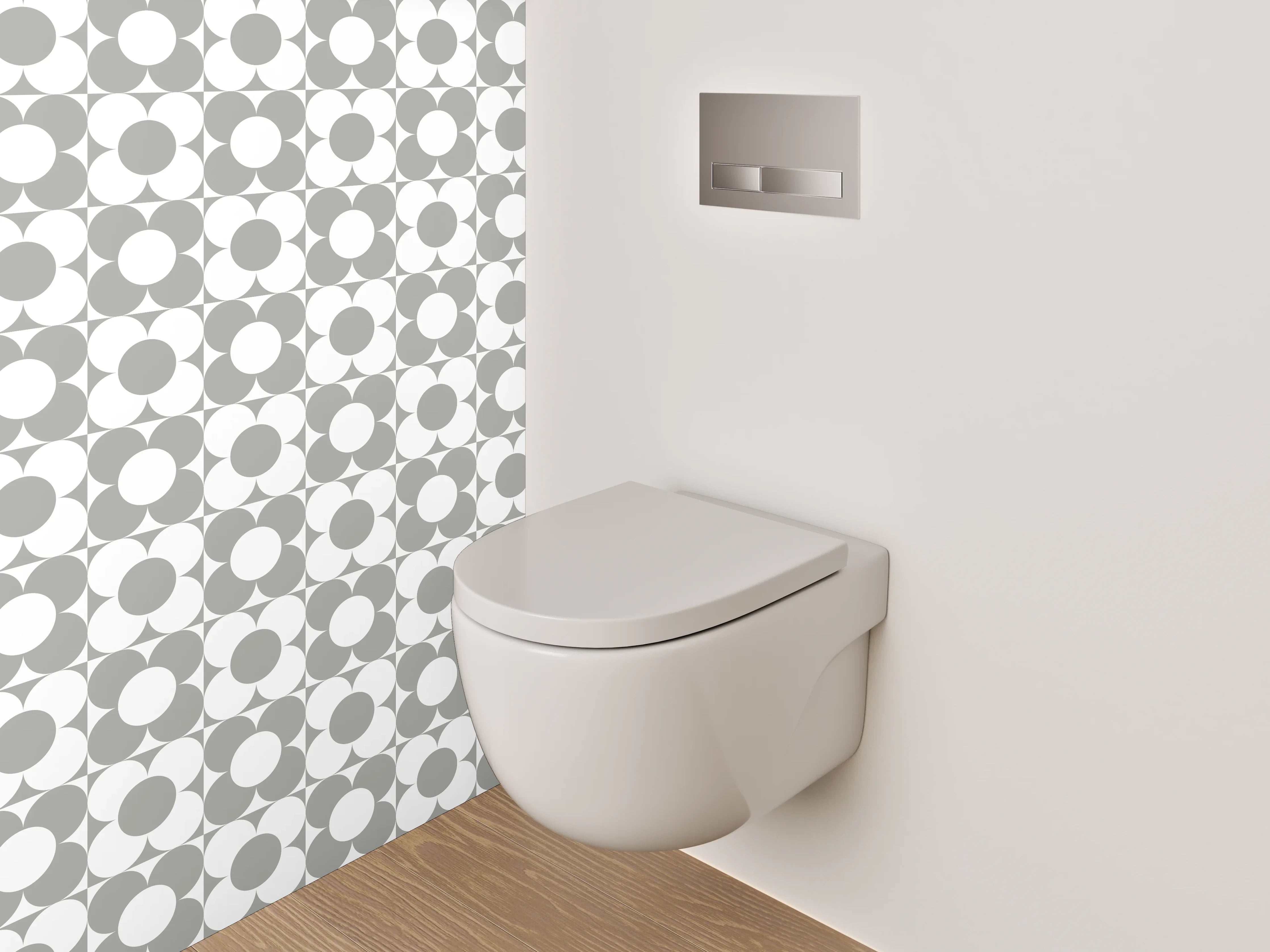 WC-Rückwand - Graue Nuancen auf weißen Formen