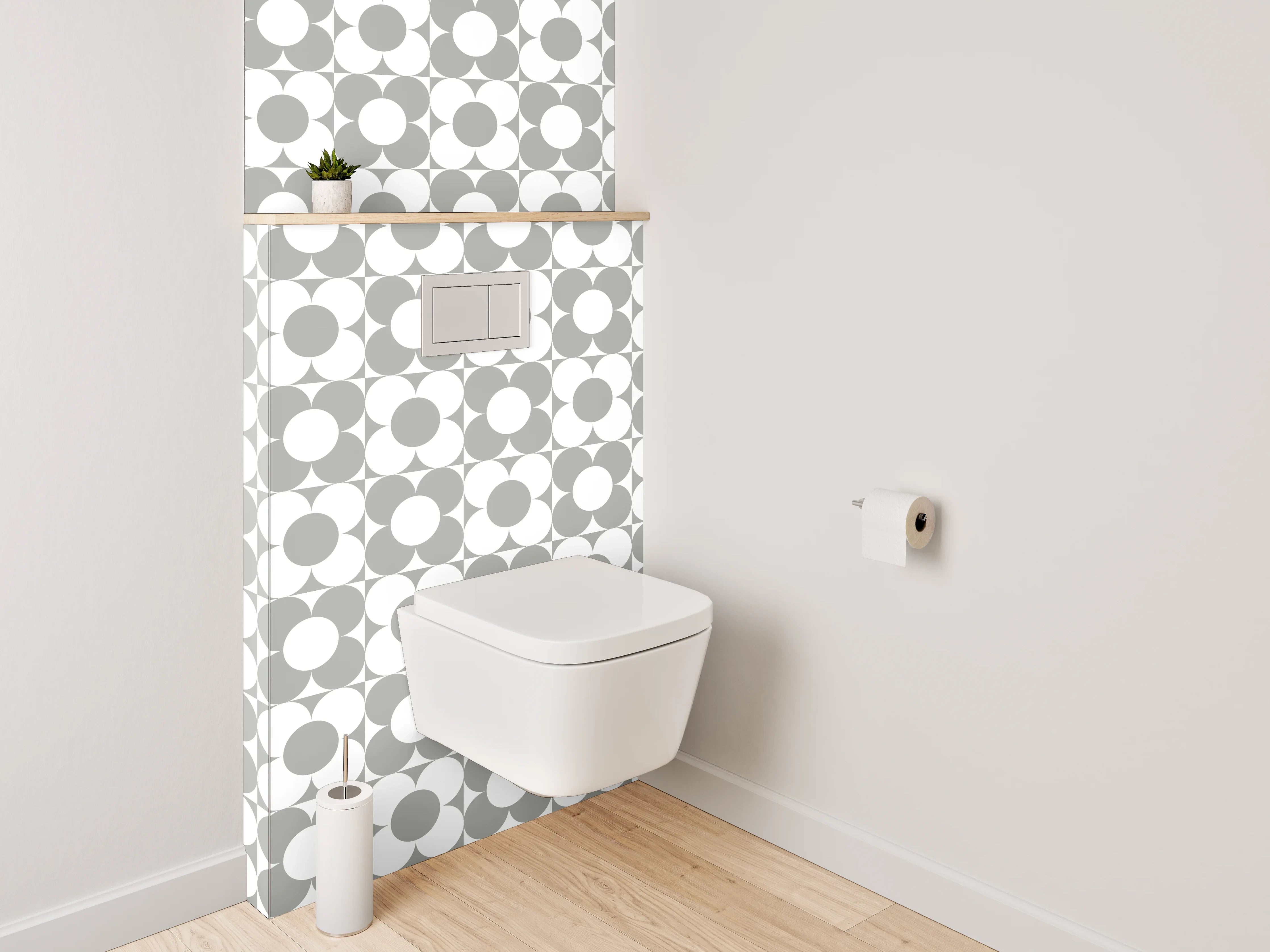 WC-Rückwand - Graue Nuancen auf weißen Formen