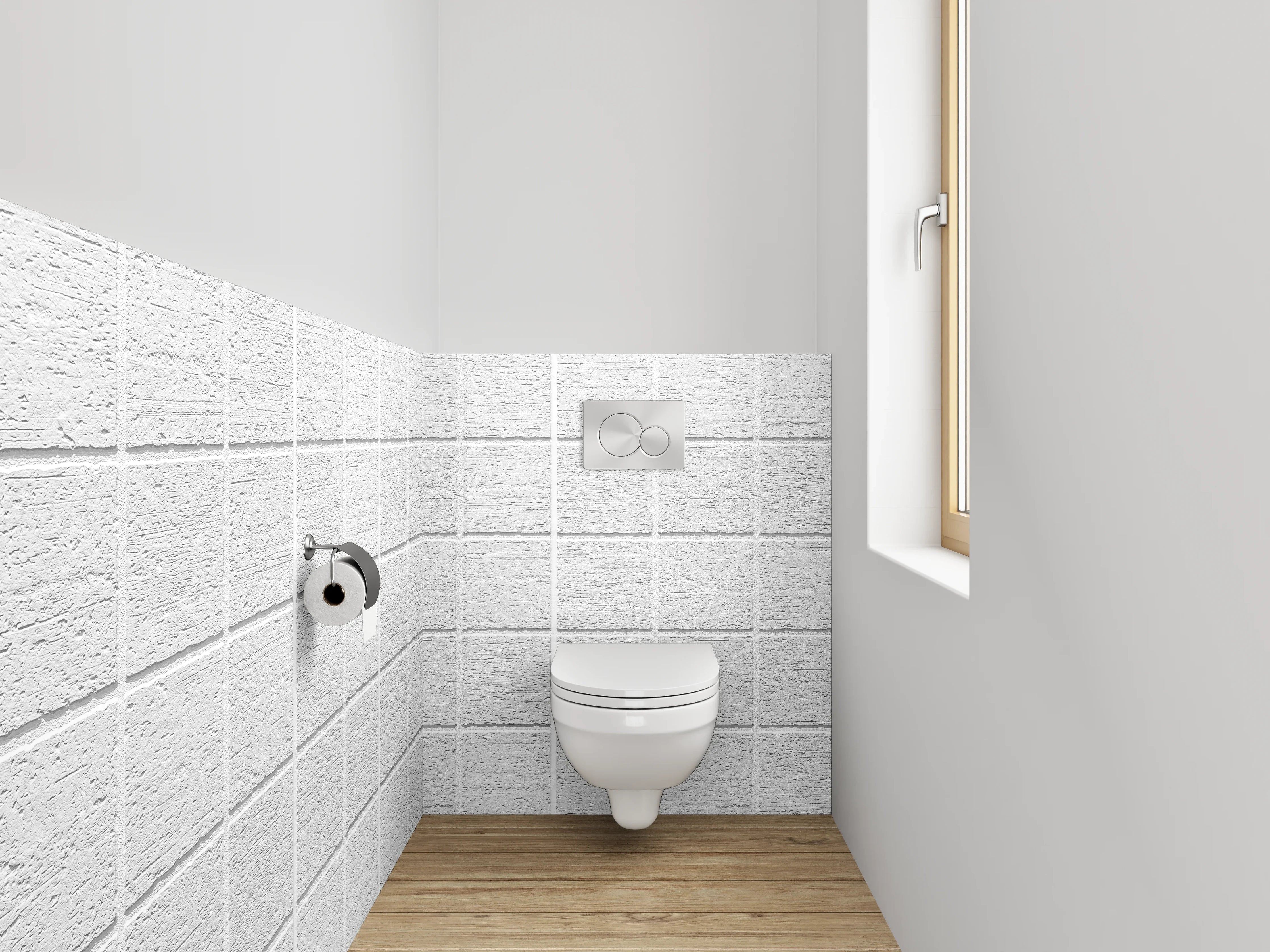 WC-Rückwand - Graue Nuancen in weißen Fliesen