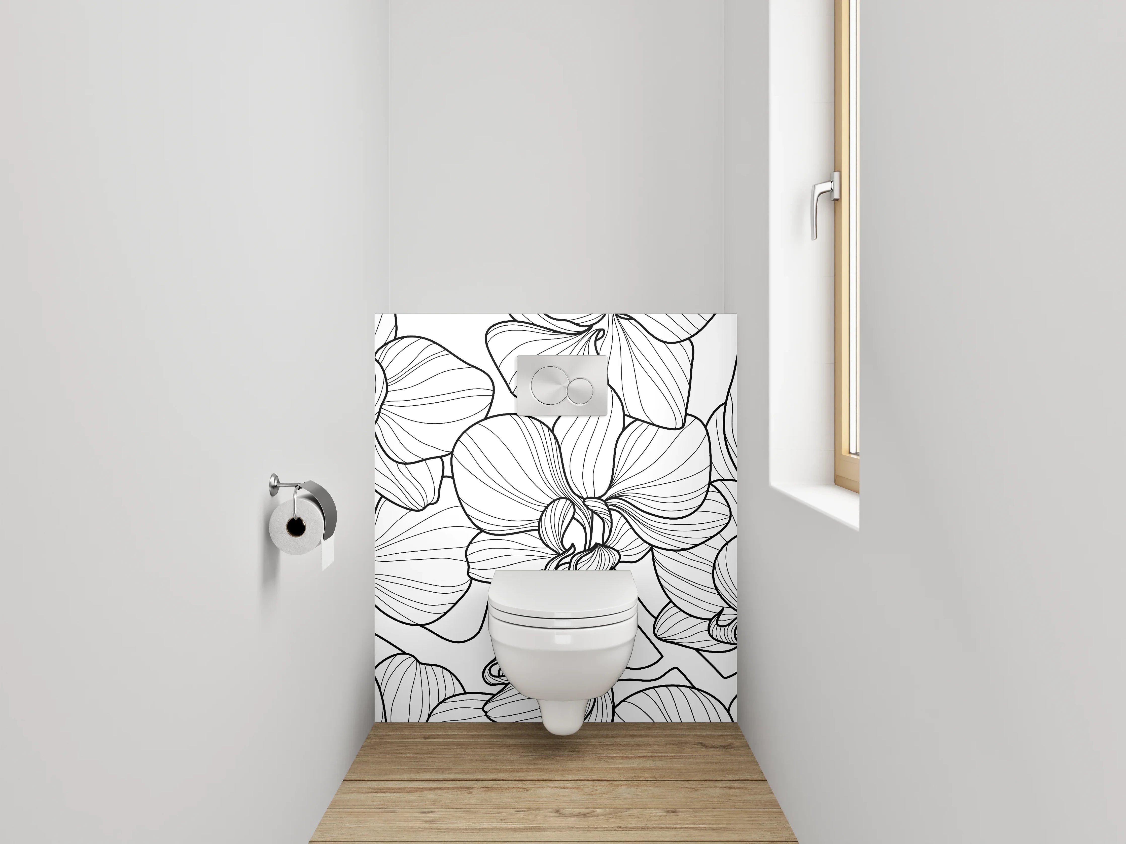 WC-Rückwand - Graue Orchideen Silhouettenkunst