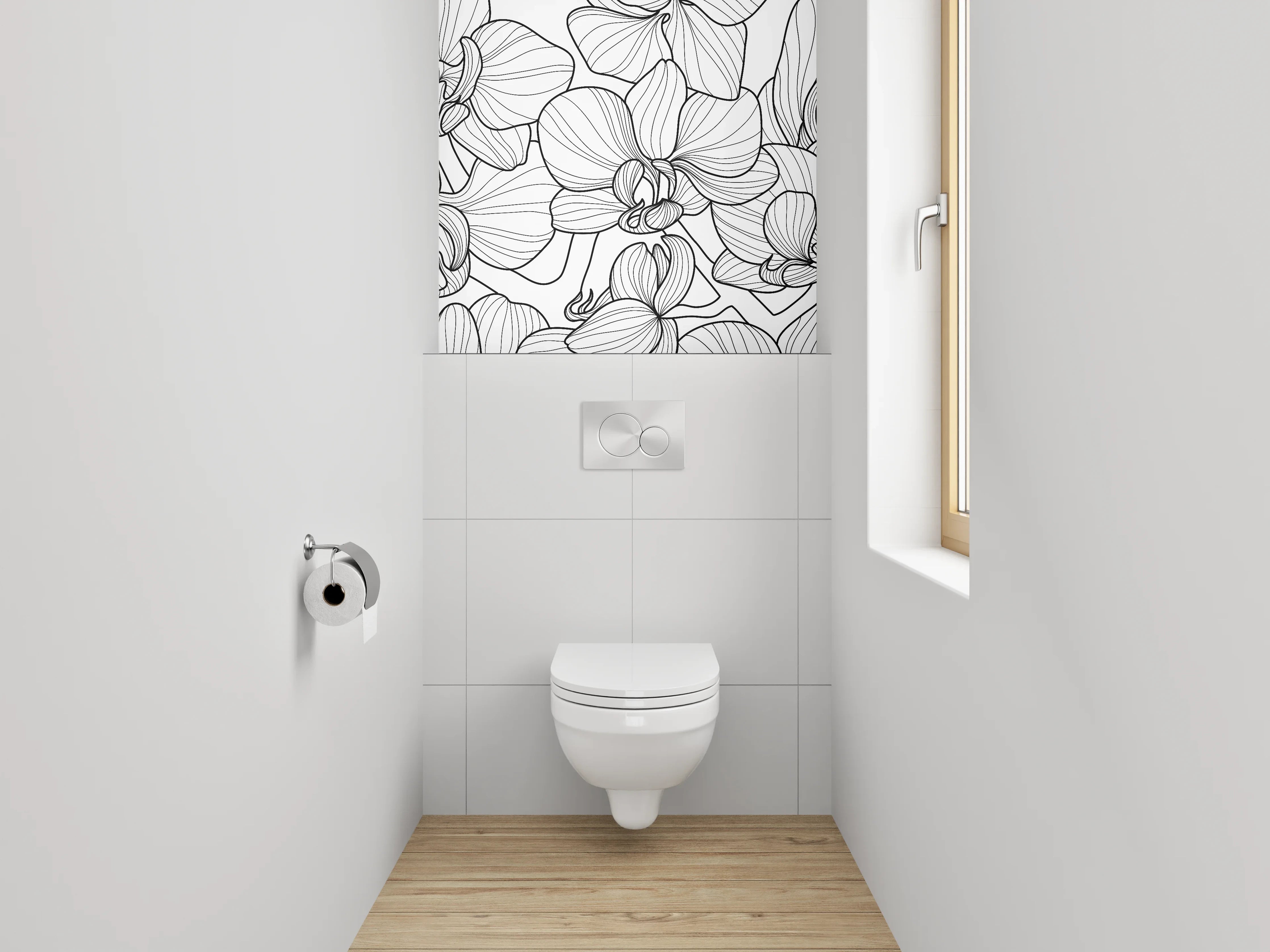 WC-Rückwand - Graue Orchideen Silhouettenkunst