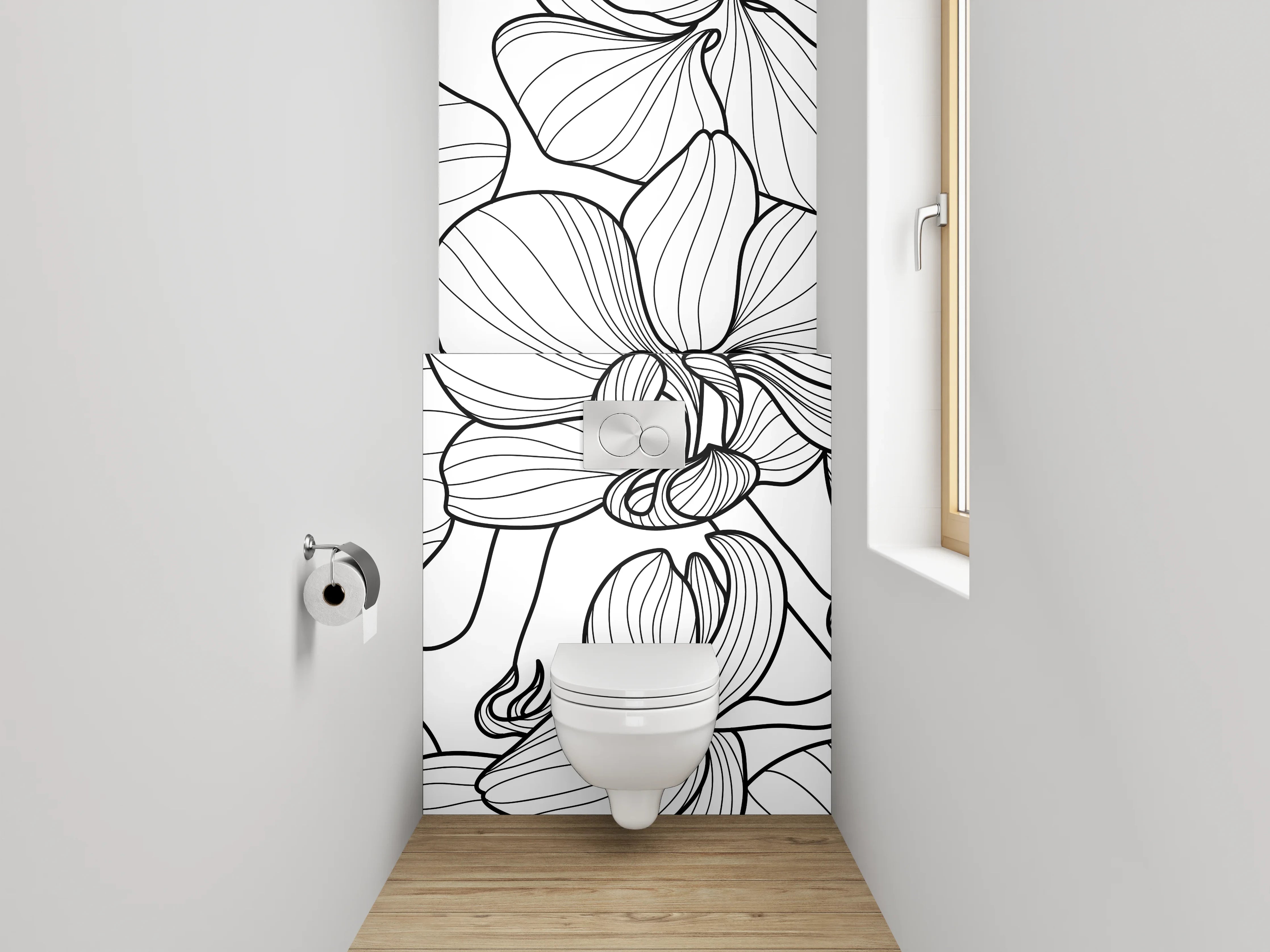 WC-Rückwand - Graue Orchideen Silhouettenkunst