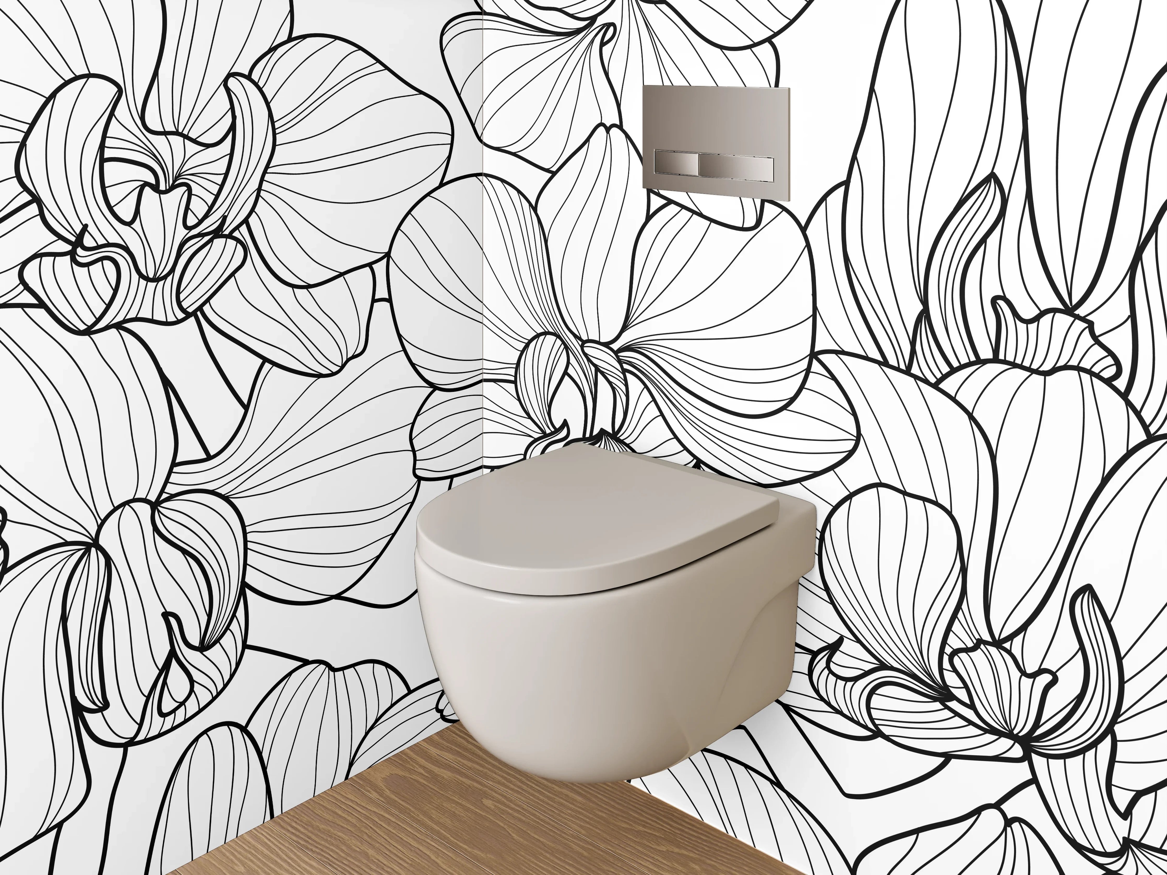 WC-Rückwand - Graue Orchideen Silhouettenkunst